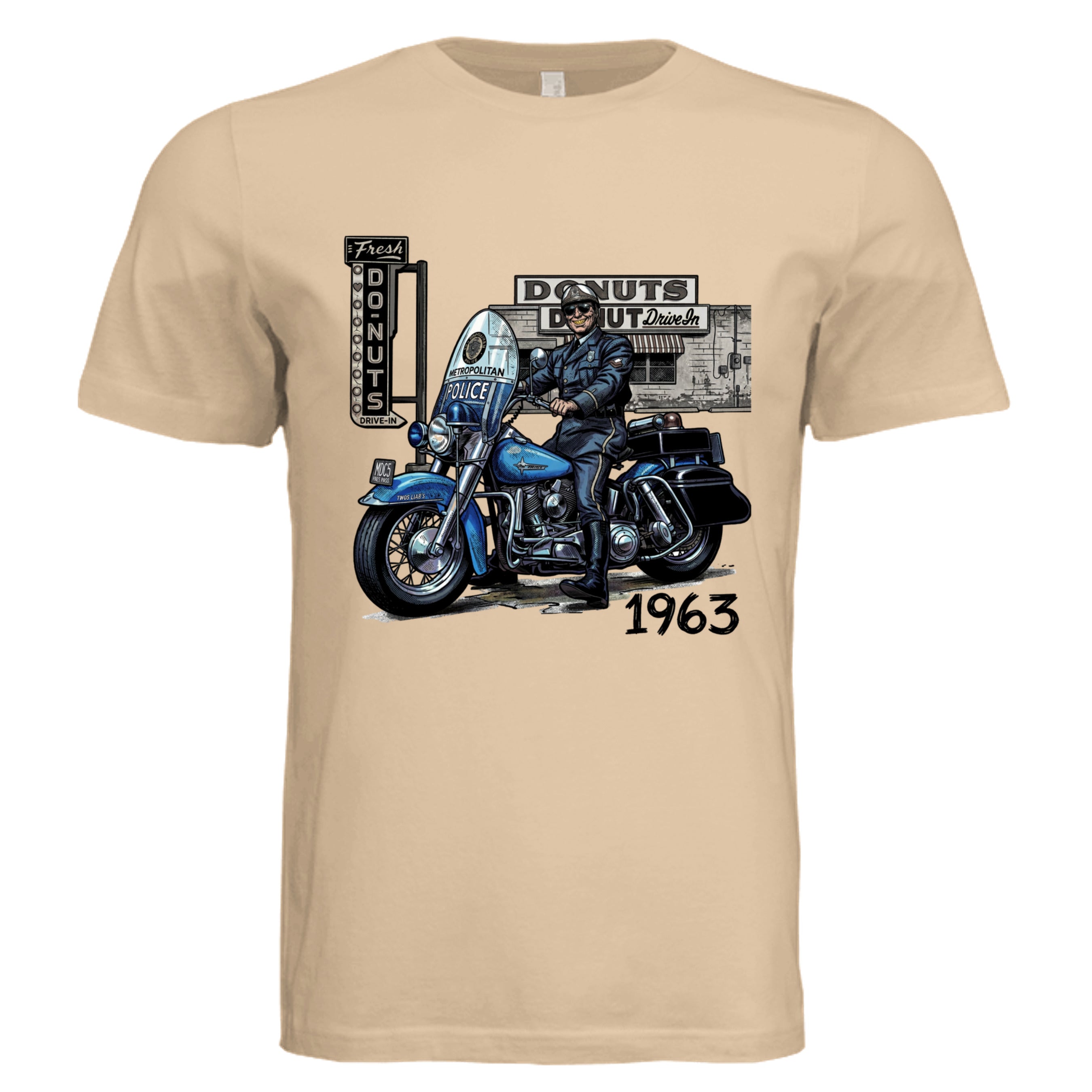 Sand Dune - 63 Mass State Police comic biker graphic tee — Carz collection by Stu Borncat Creations