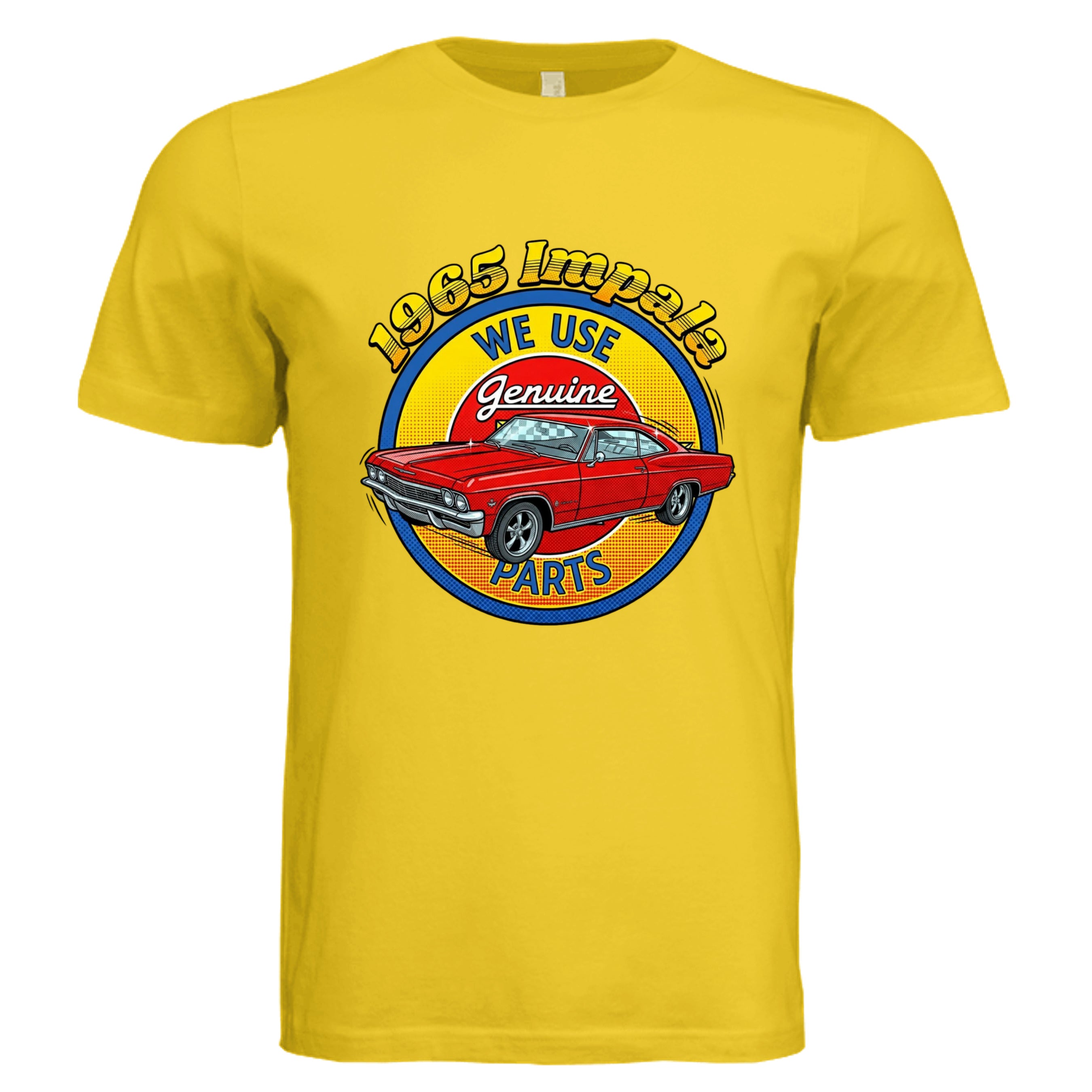MAIZE YELLOW - 65 Impala comic car lover graphic tee — Carz collection by Stu Borncat Creations