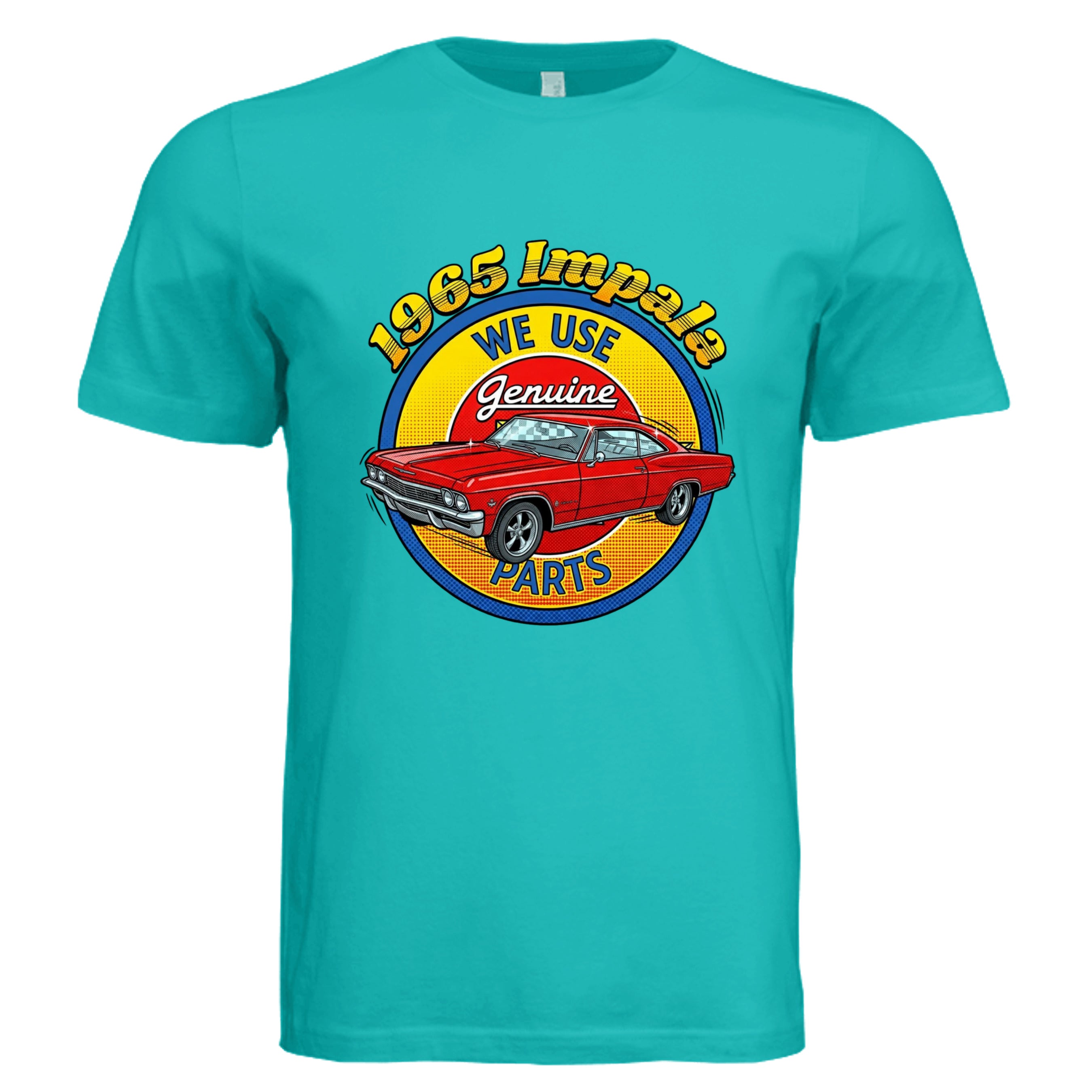 TEAL - 65 Impala comic car lover graphic tee — Carz collection by Stu Borncat Creations