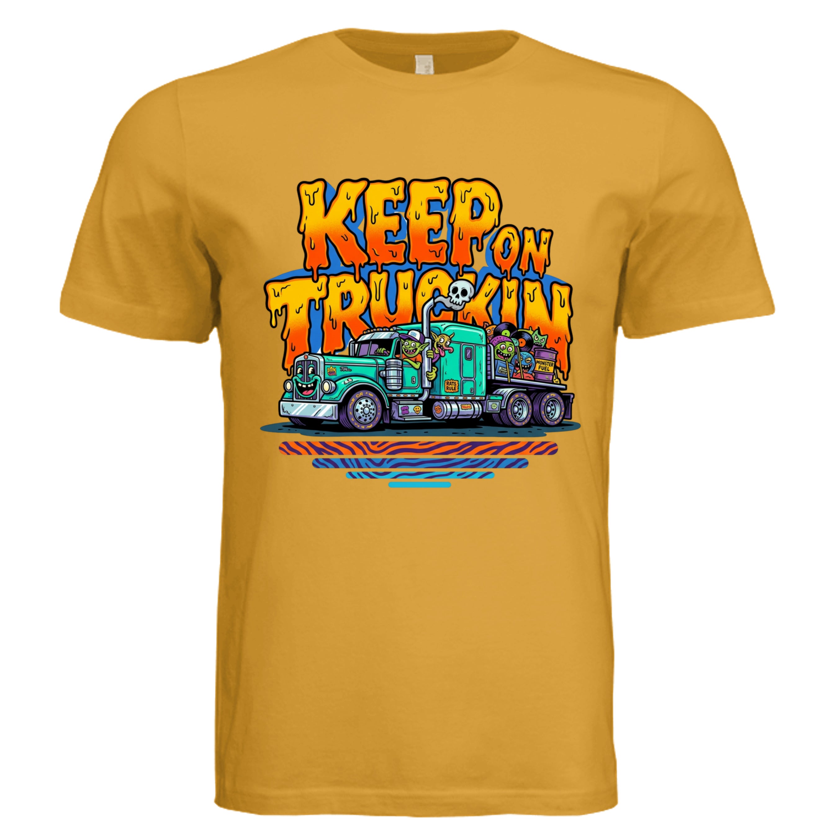 Mustard - Keep on Truckin' low brow trucker graphic tee — Carz collection by Stu Borncat Creations
