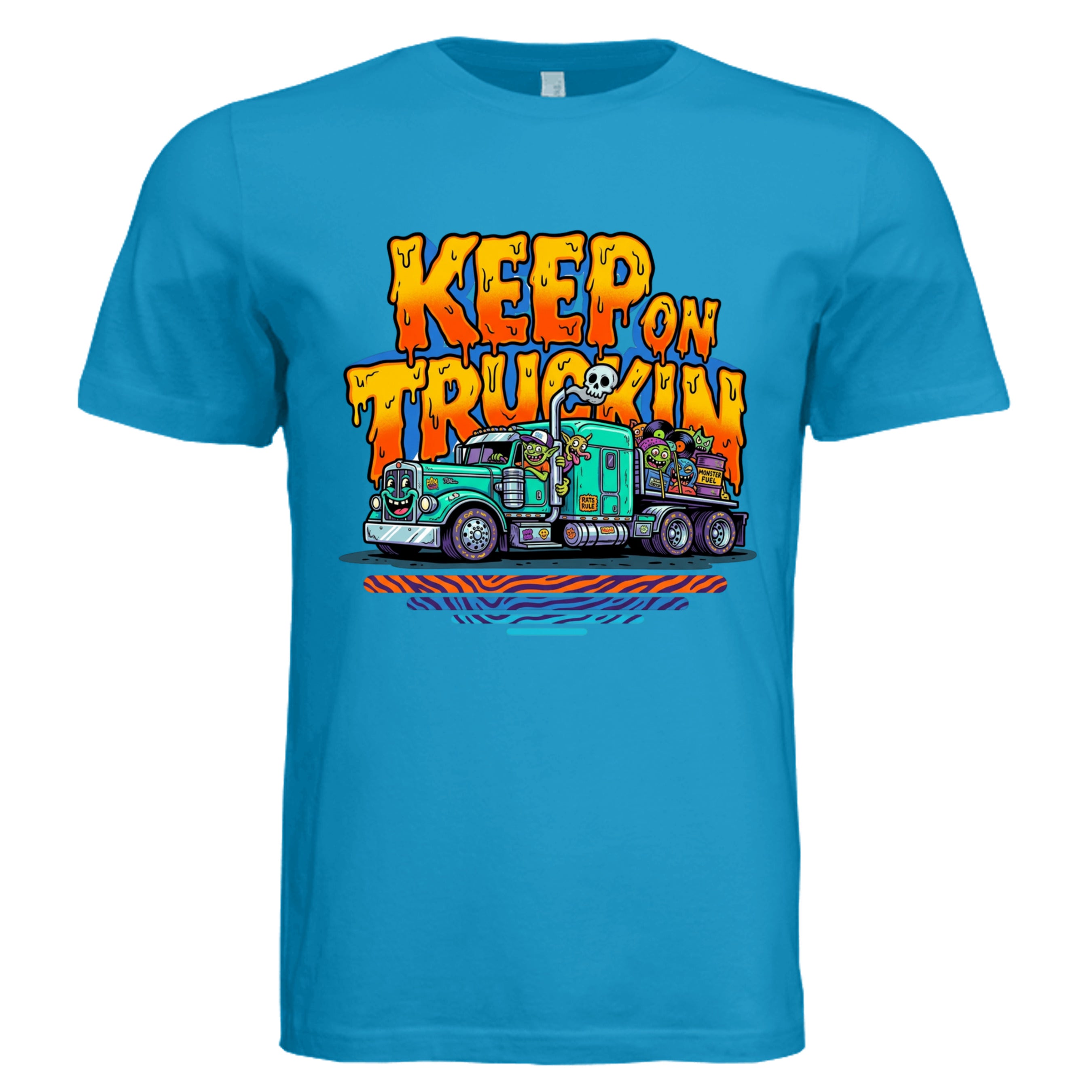 Electric Blue - Keep on Truckin' low brow trucker graphic tee — Carz collection by Stu Borncat Creations