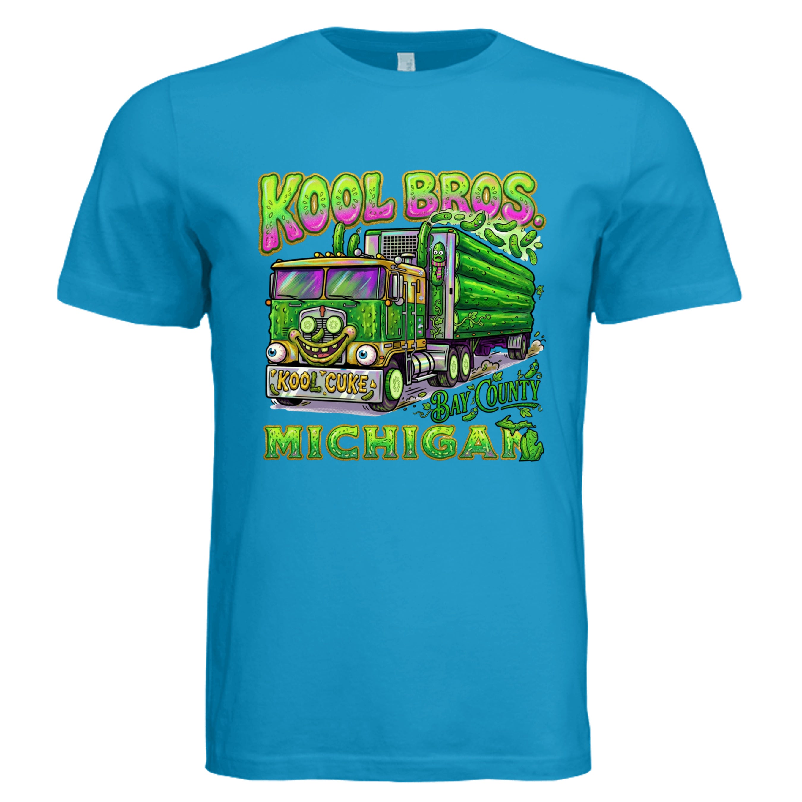 Electric Blue - Michigan Kool Bros low brow trucker graphic tee — Carz collection by Stu Borncat Creations