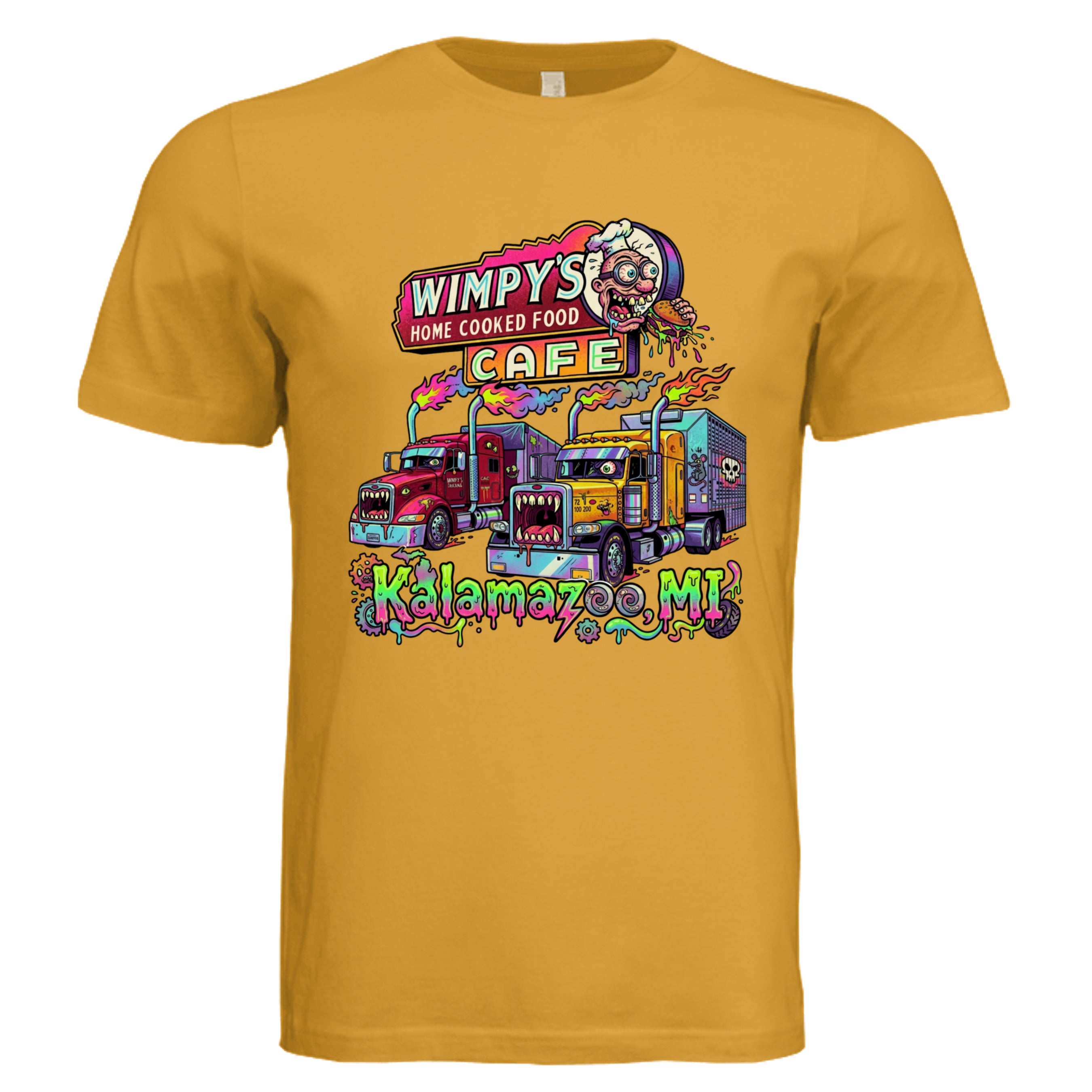 Mustard - Michigan Truck low brow trucker graphic tee — Carz collection by Stu Borncat Creations