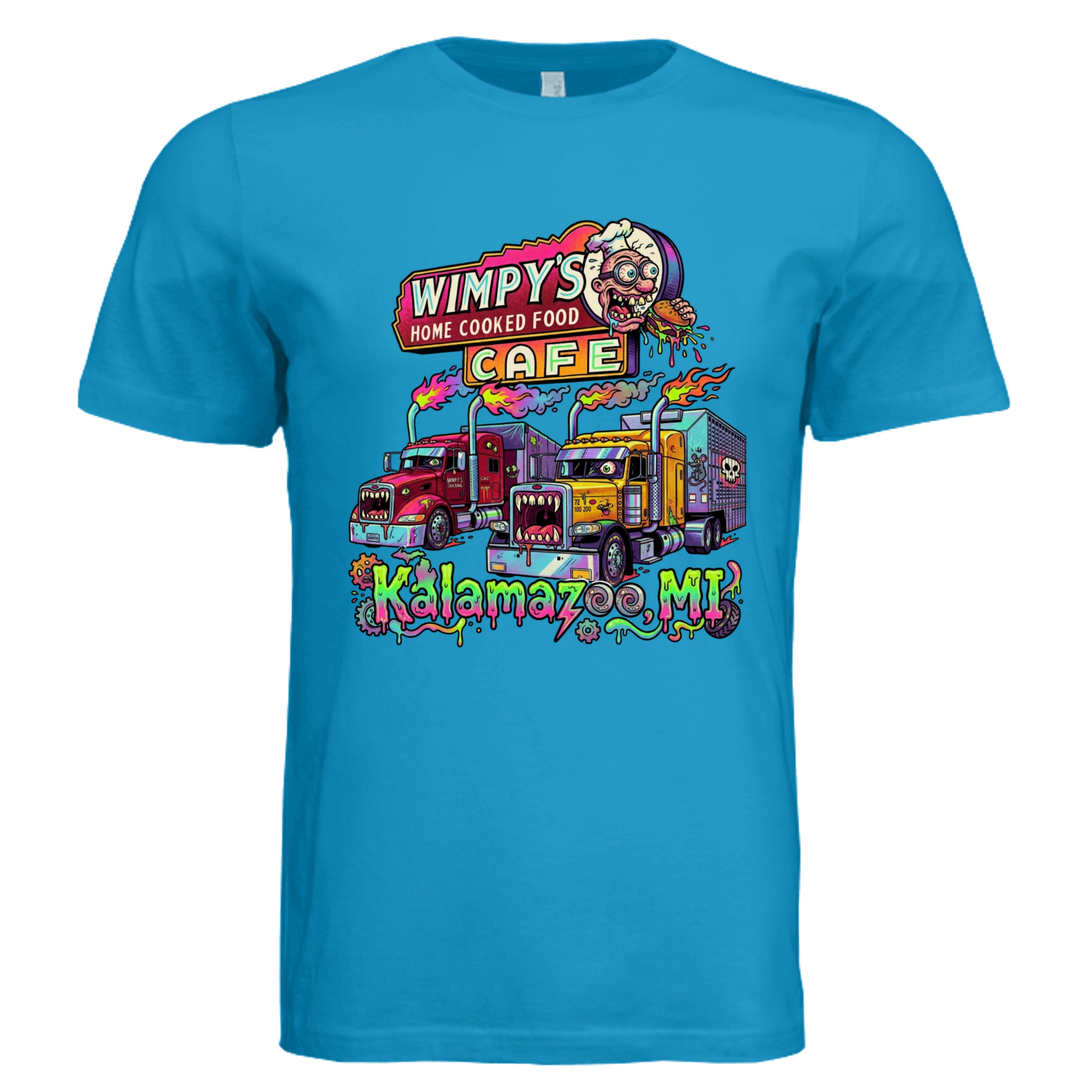 Electric Blue - Michigan Truck low brow trucker graphic tee — Carz collection by Stu Borncat Creations