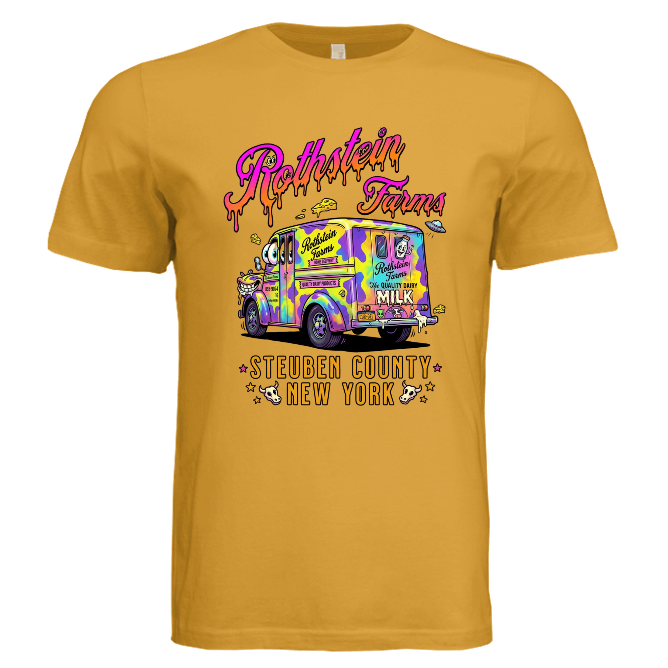 Mustard - New York Truck low brow trucker graphic tee — Carz collection by Stu Borncat Creations