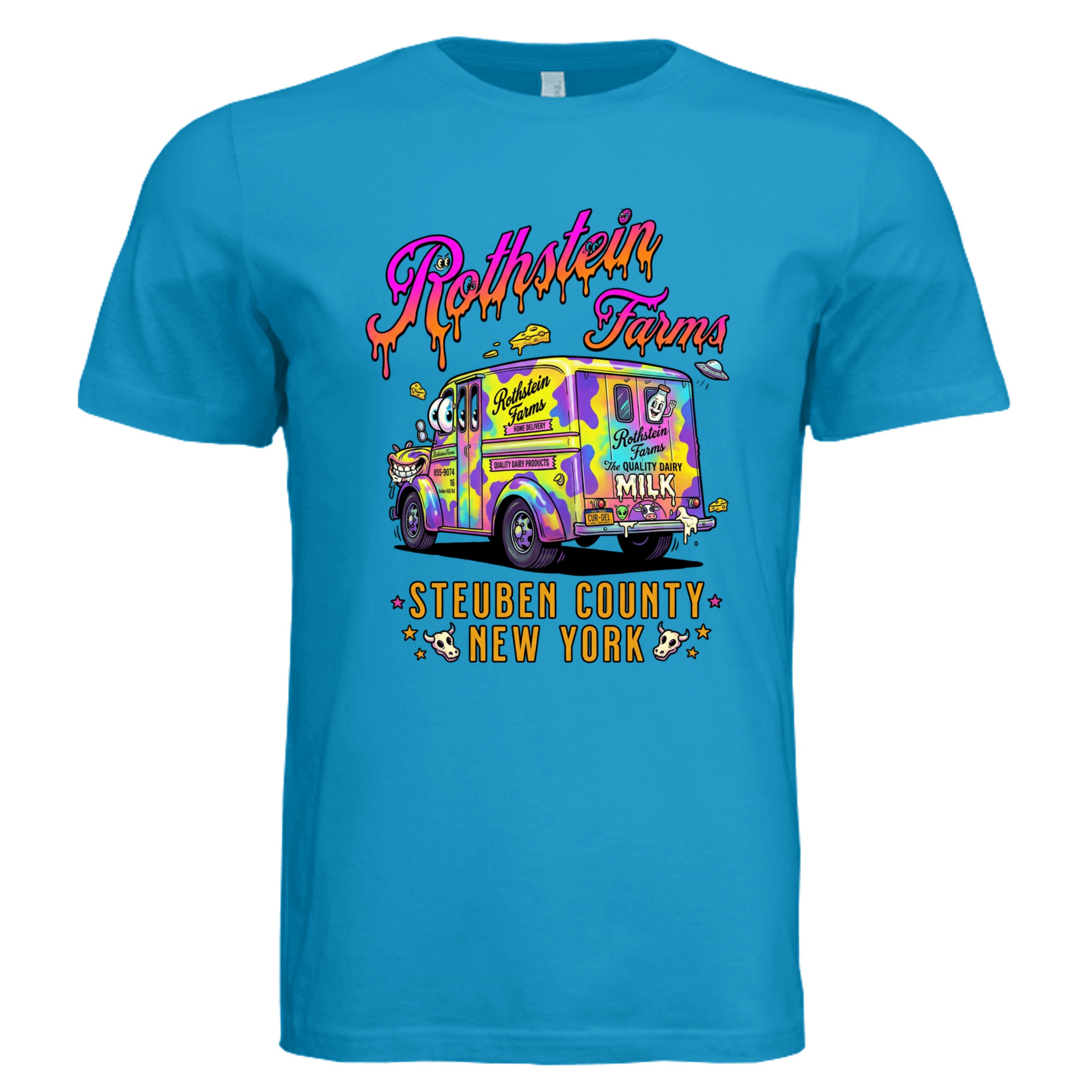 Electric Blue - New York Truck low brow trucker graphic tee — Carz collection by Stu Borncat Creations