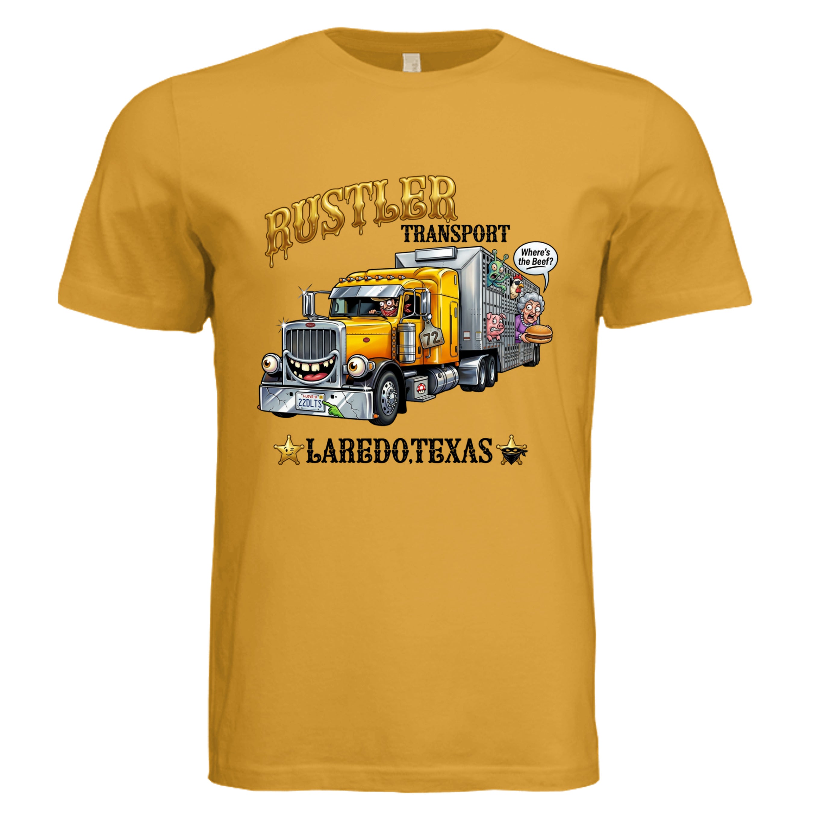 Mustard - Texas Truck low brow trucker graphic tee — Carz collection by Stu Borncat Creations