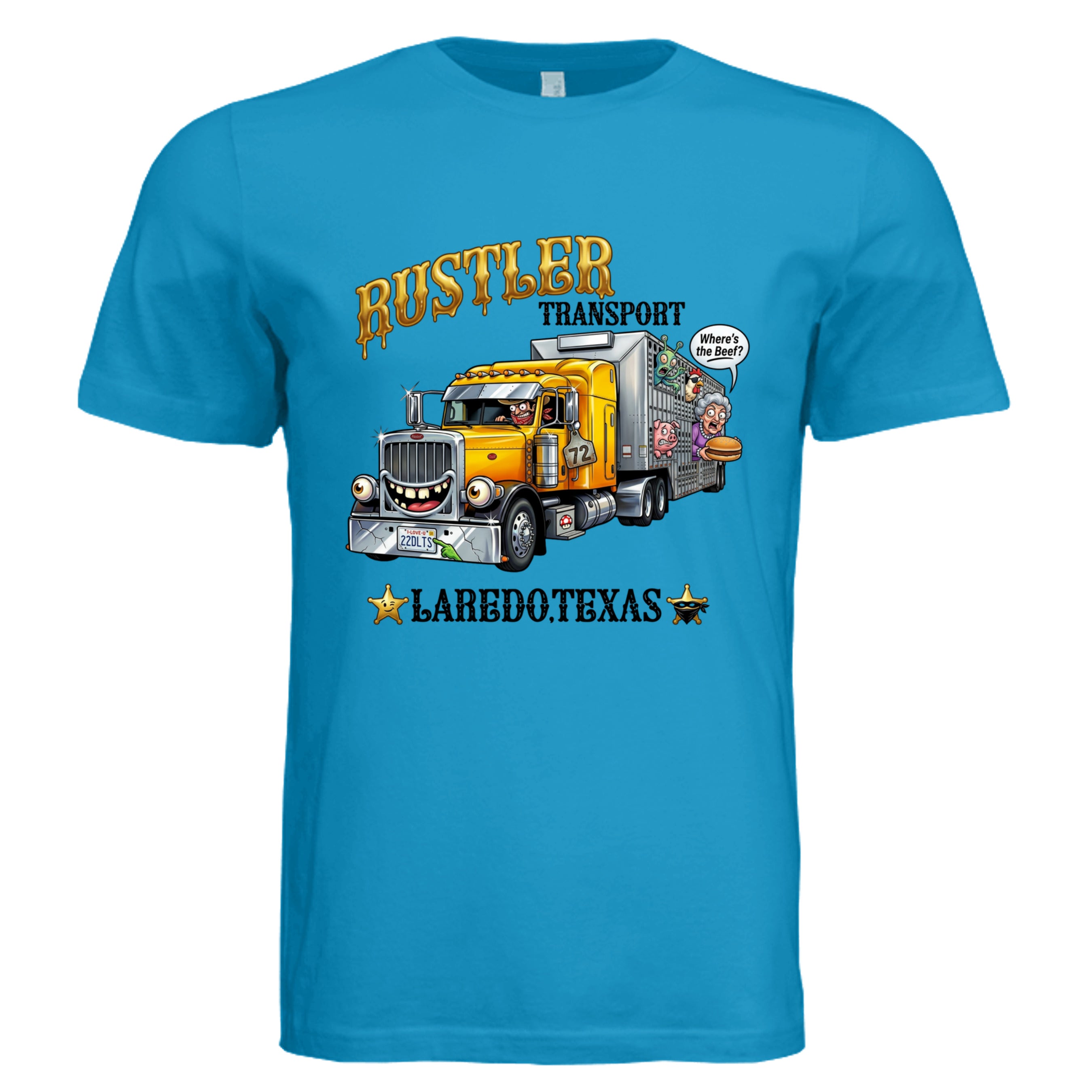 Electric Blue - Texas Truck low brow trucker graphic tee — Carz collection by Stu Borncat Creations