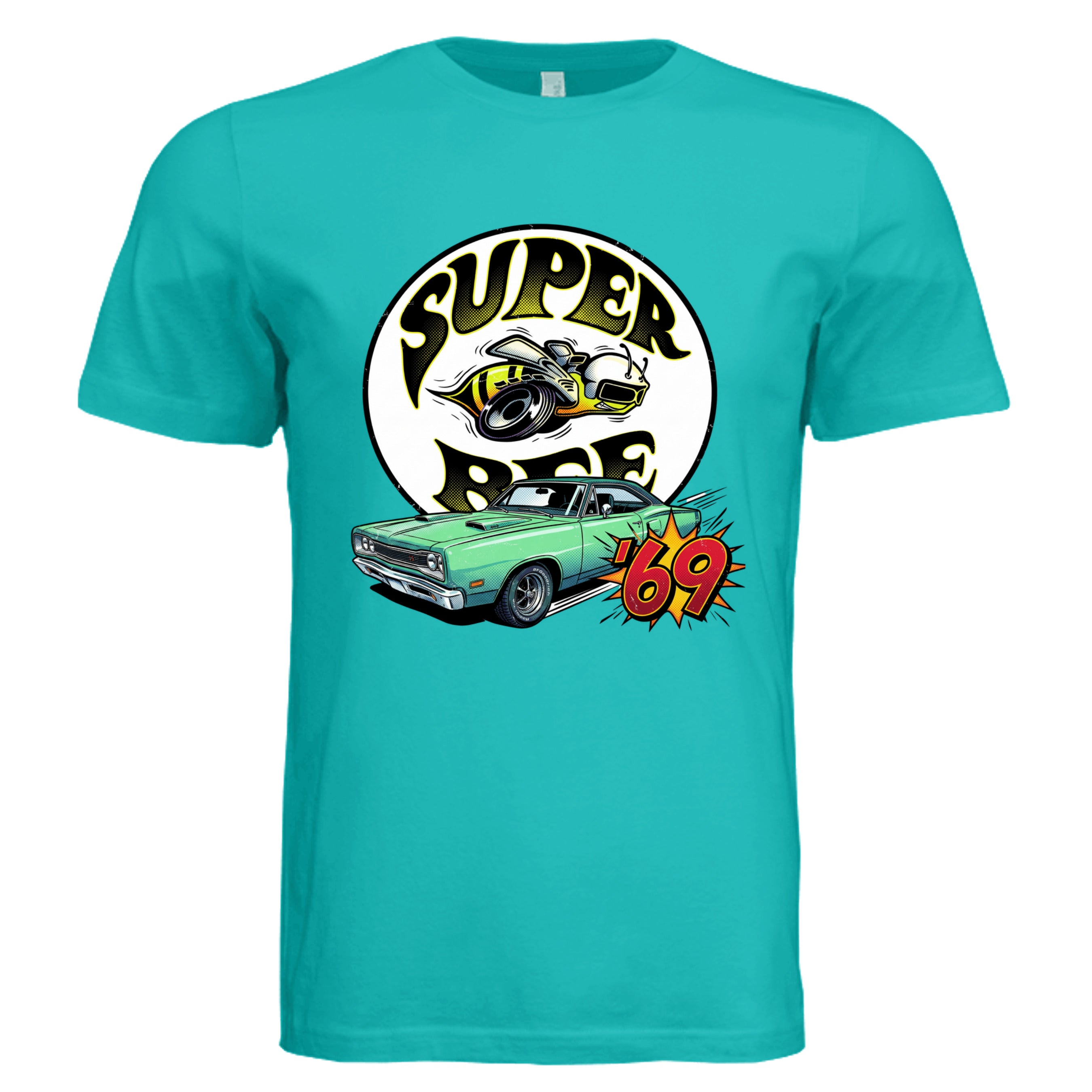 TEAL - 69 Dodge Super Bee comic car lover graphic tee — Carz collection by Stu Borncat Creations