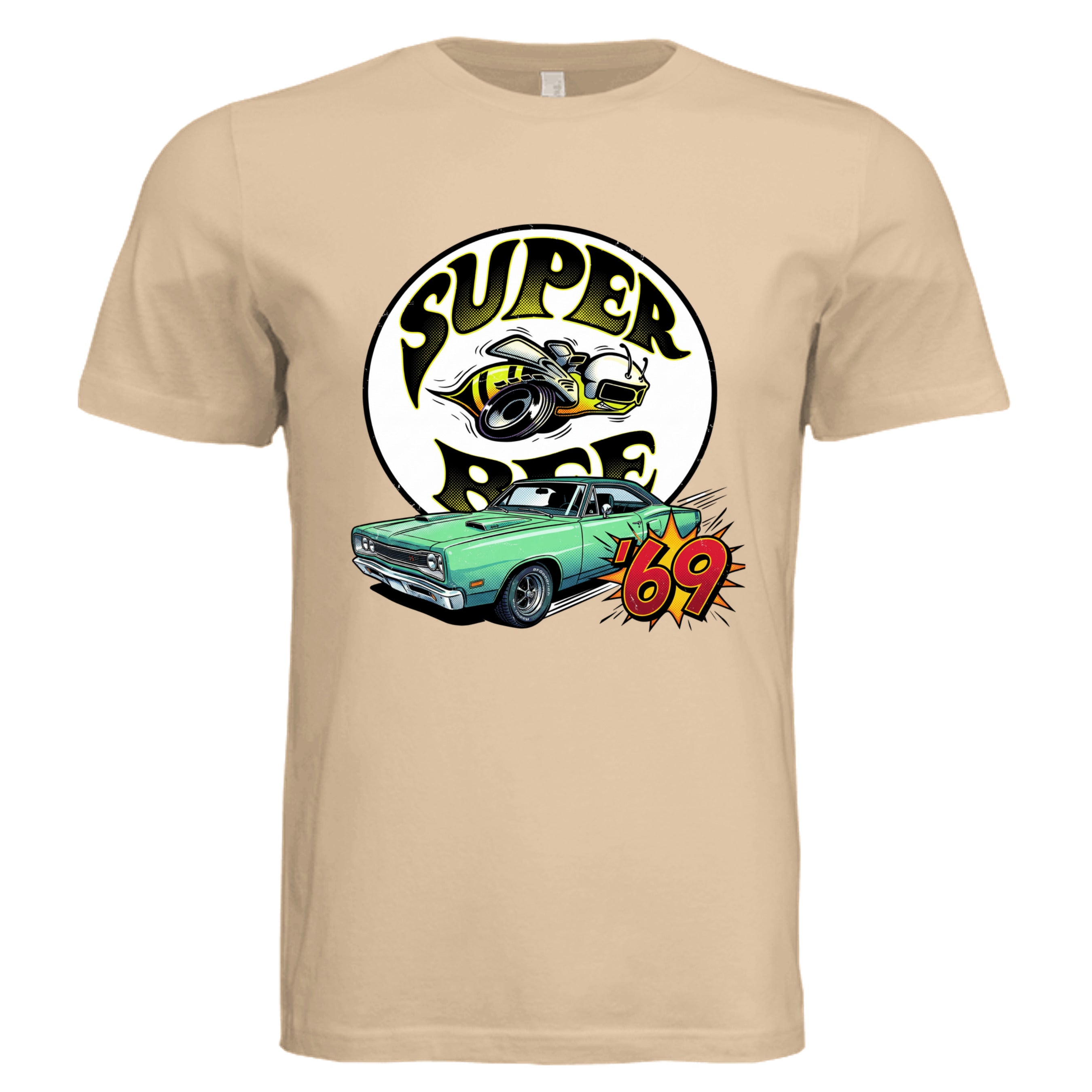 Sand Dune - 69 Dodge Super Bee comic car lover graphic tee — Carz collection by Stu Borncat Creations