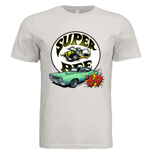 Vintage White - 69 Dodge Super Bee comic car lover graphic tee — Carz collection by Stu Borncat Creations