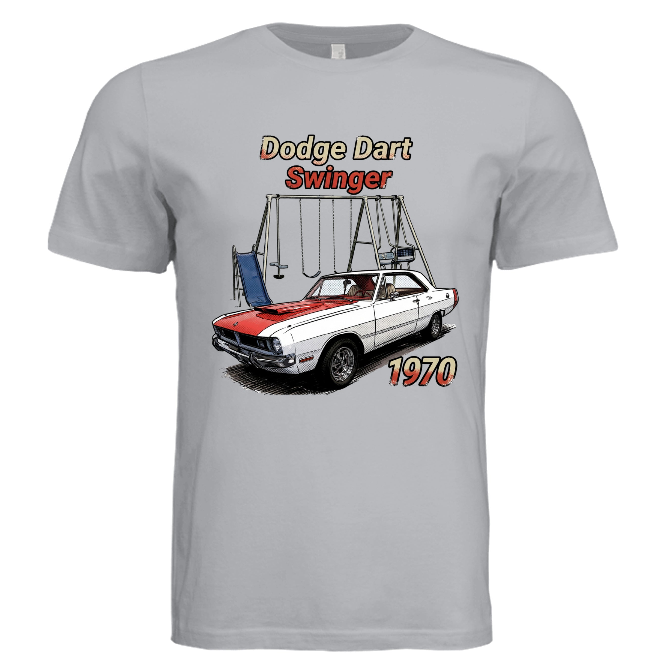 Solid Athletic Grey - 70 Dodge Dart comic car lover graphic tee — Carz collection by Stu Borncat Creations