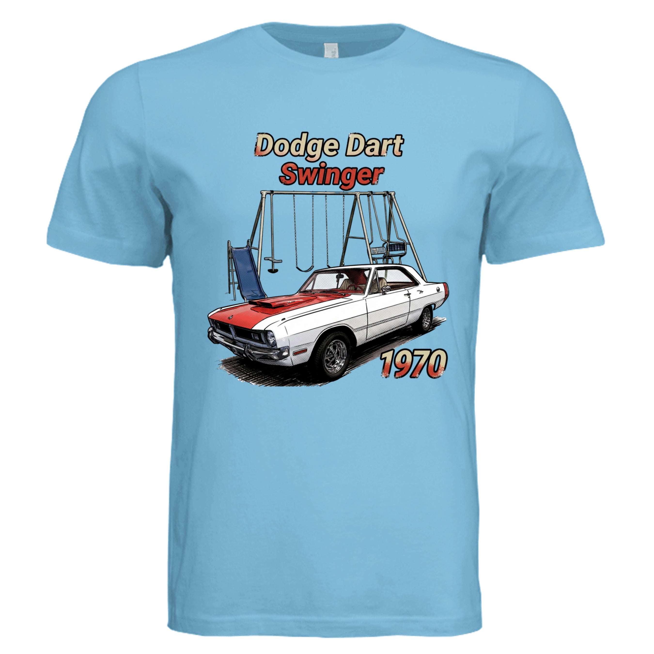 TURQUOISE - 70 Dodge Dart comic car lover graphic tee — Carz collection by Stu Borncat Creations