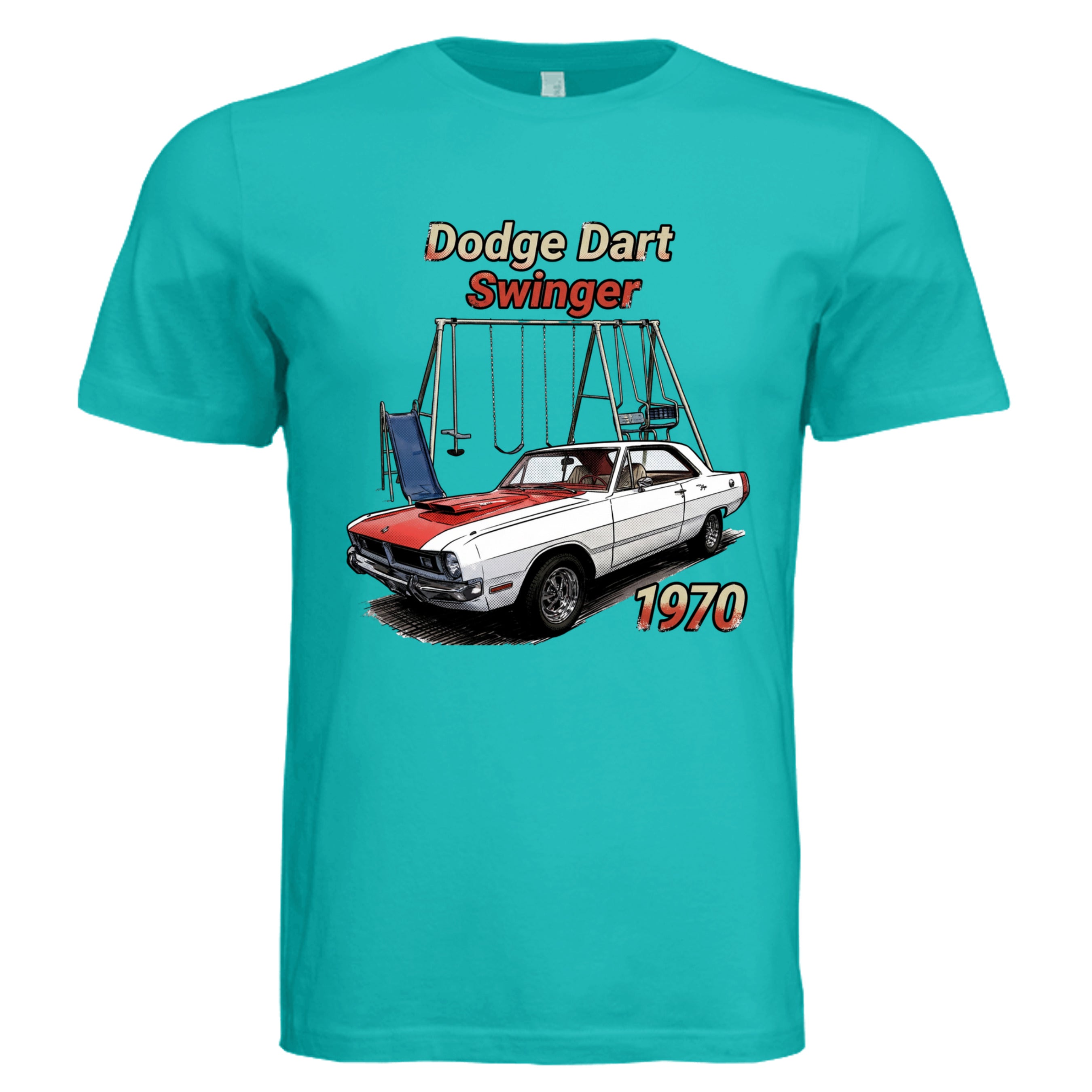 TEAL - 70 Dodge Dart comic car lover graphic tee — Carz collection by Stu Borncat Creations