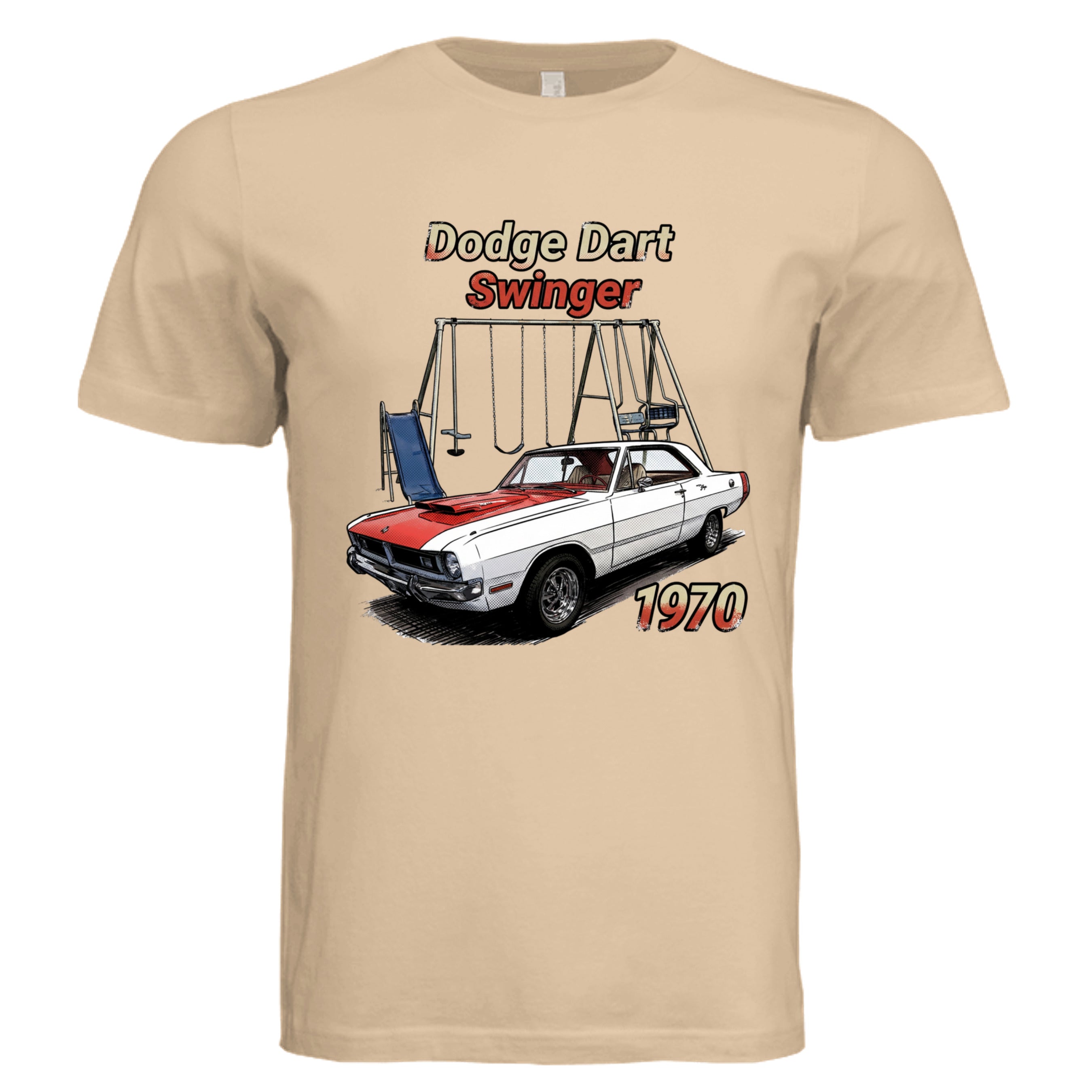 Sand Dune - 70 Dodge Dart comic car lover graphic tee — Carz collection by Stu Borncat Creations