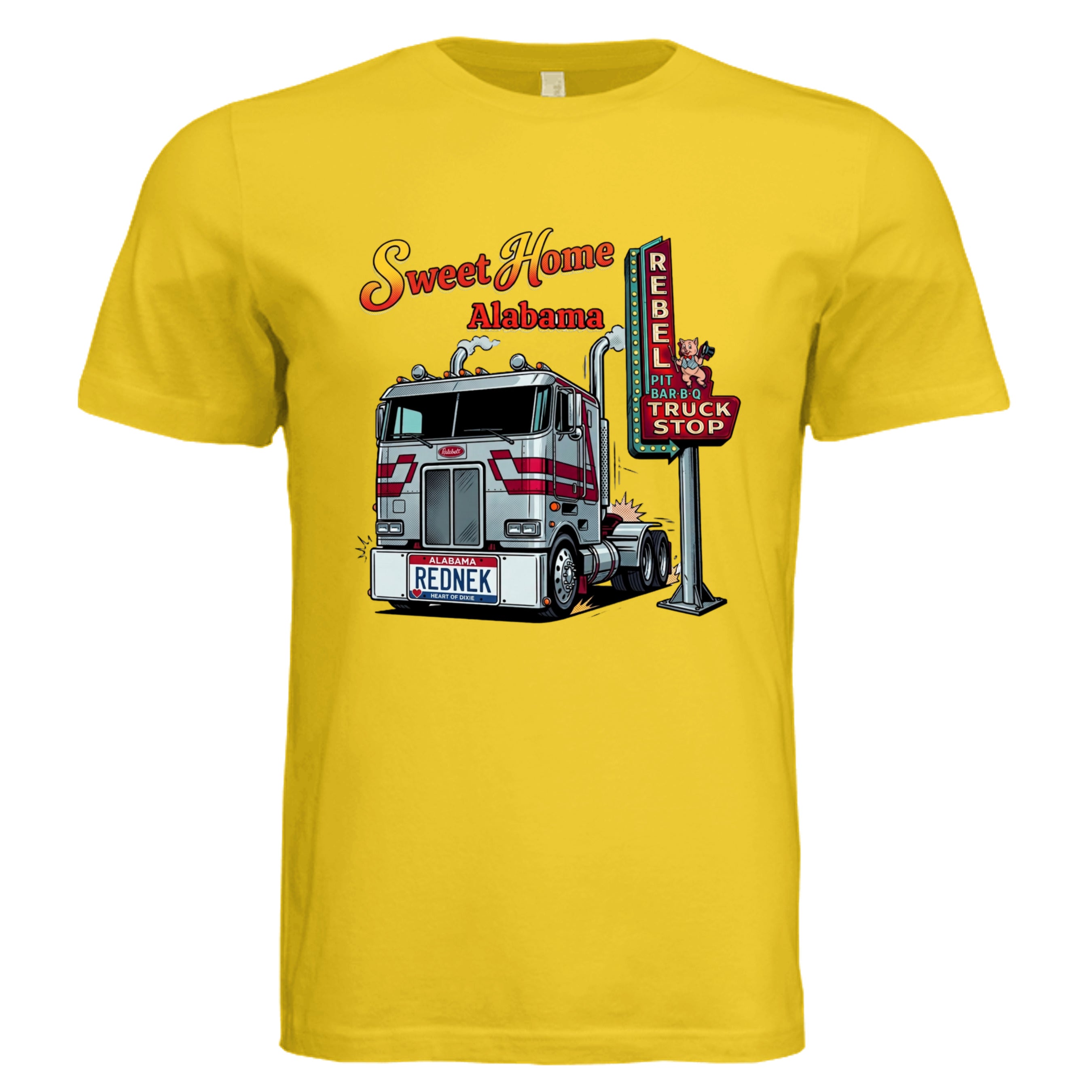 MAIZE YELLOW - Alabama Rednek comic trucker graphic tee — Carz collection by Stu Borncat Creations