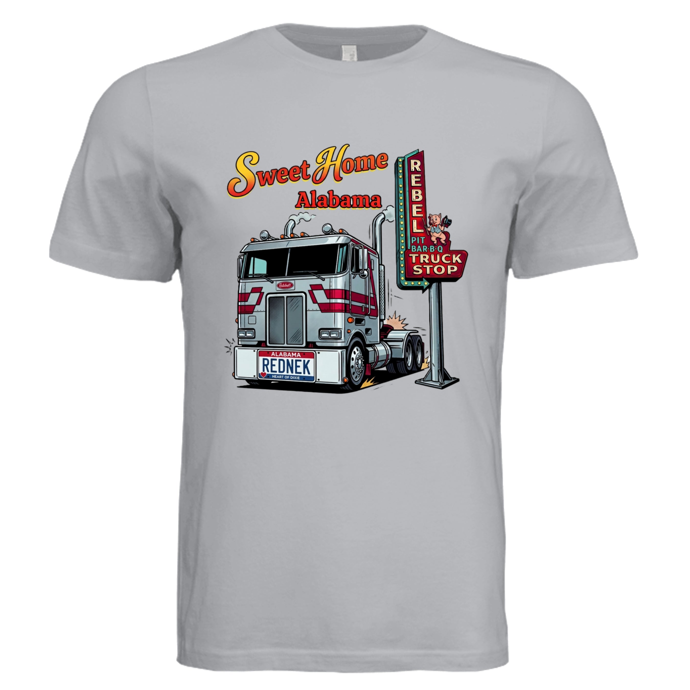 Solid Athletic Grey - Alabama Rednek comic trucker graphic tee — Carz collection by Stu Borncat Creations