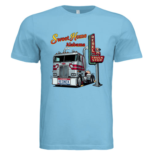 TURQUOISE - Alabama Rednek comic trucker graphic tee — Carz collection by Stu Borncat Creations