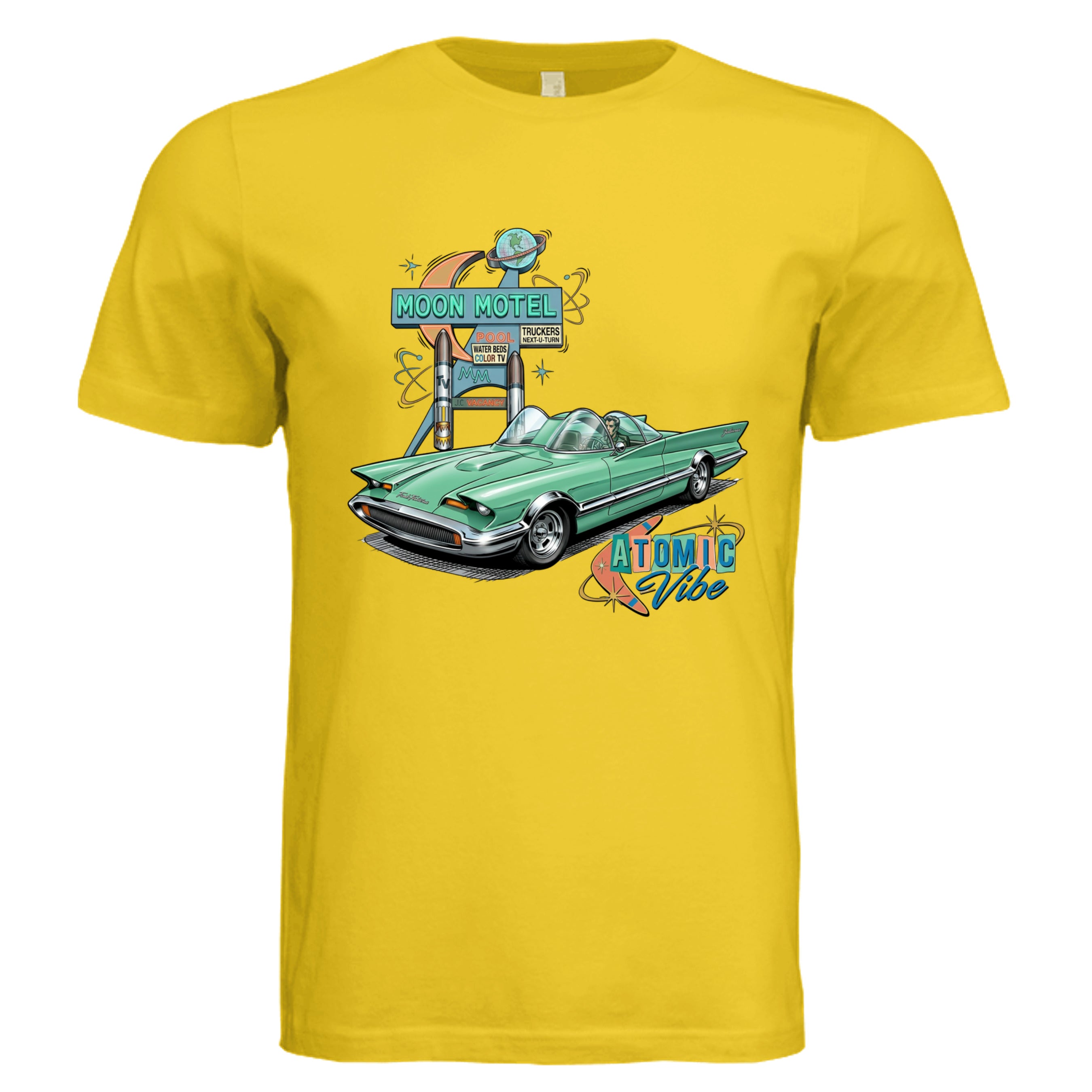 MAIZE YELLOW - Atomic Vibe comic car lover graphic tee — Carz collection by Stu Borncat Creations