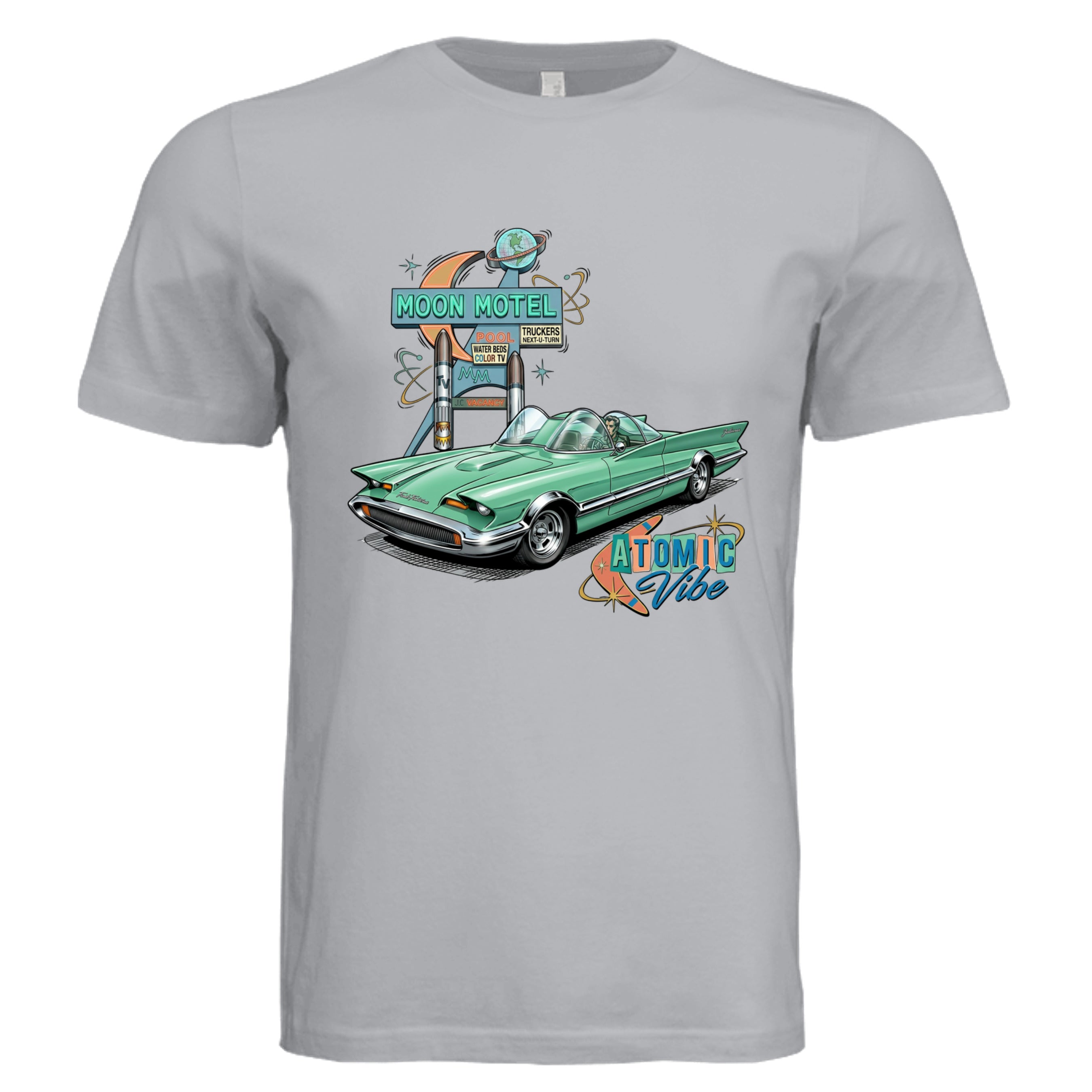 Solid Athletic Grey -Atomic Vibe comic car lover graphic tee — Carz collection by Stu Borncat Creations