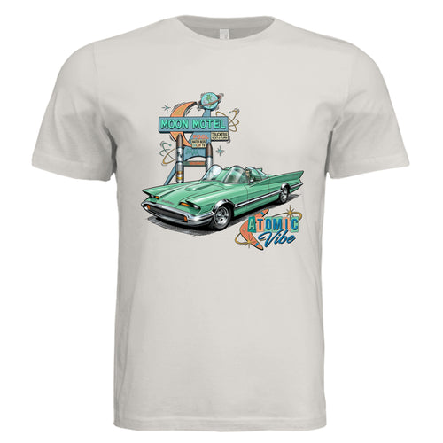 Vintage White - Atomic Vibe comic car lover graphic tee — Carz collection by Stu Borncat Creations