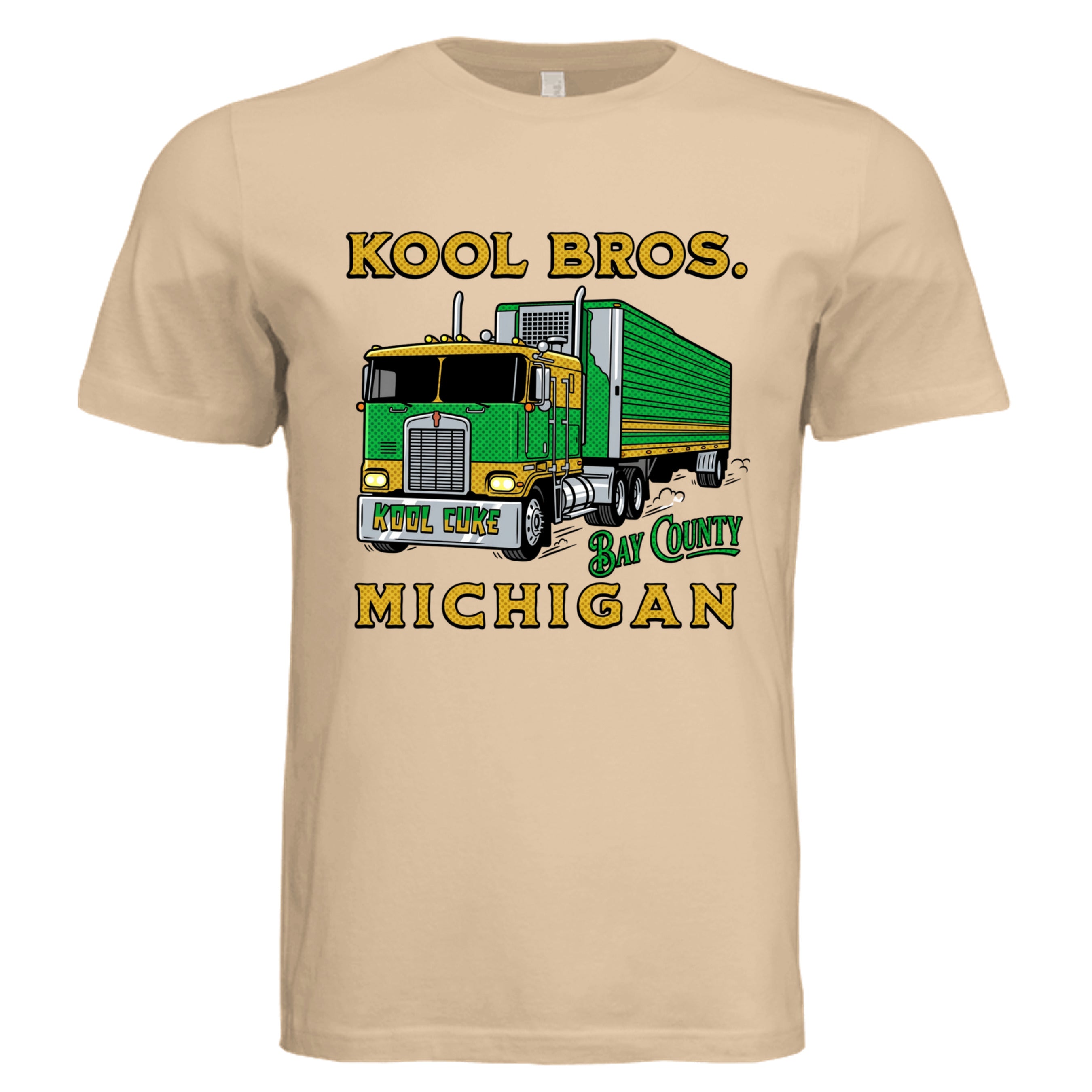 Sand Dune - Michigan Kool Brothers comic trucker graphic tee — Carz collection by Stu Borncat Creations