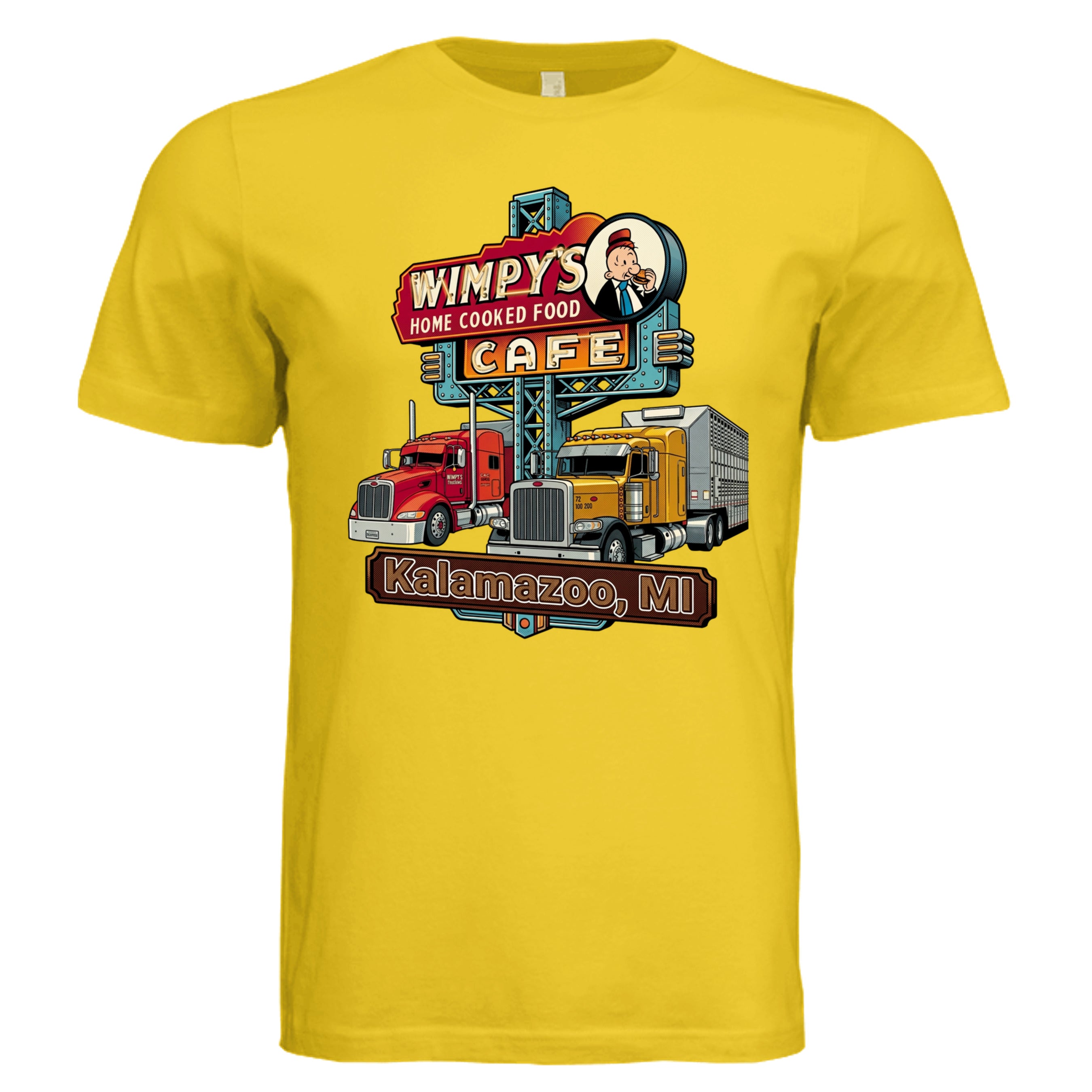 MAIZE YELLOW -  Michigan Truck comic trucker graphic tee — Carz collection by Stu Borncat Creations
