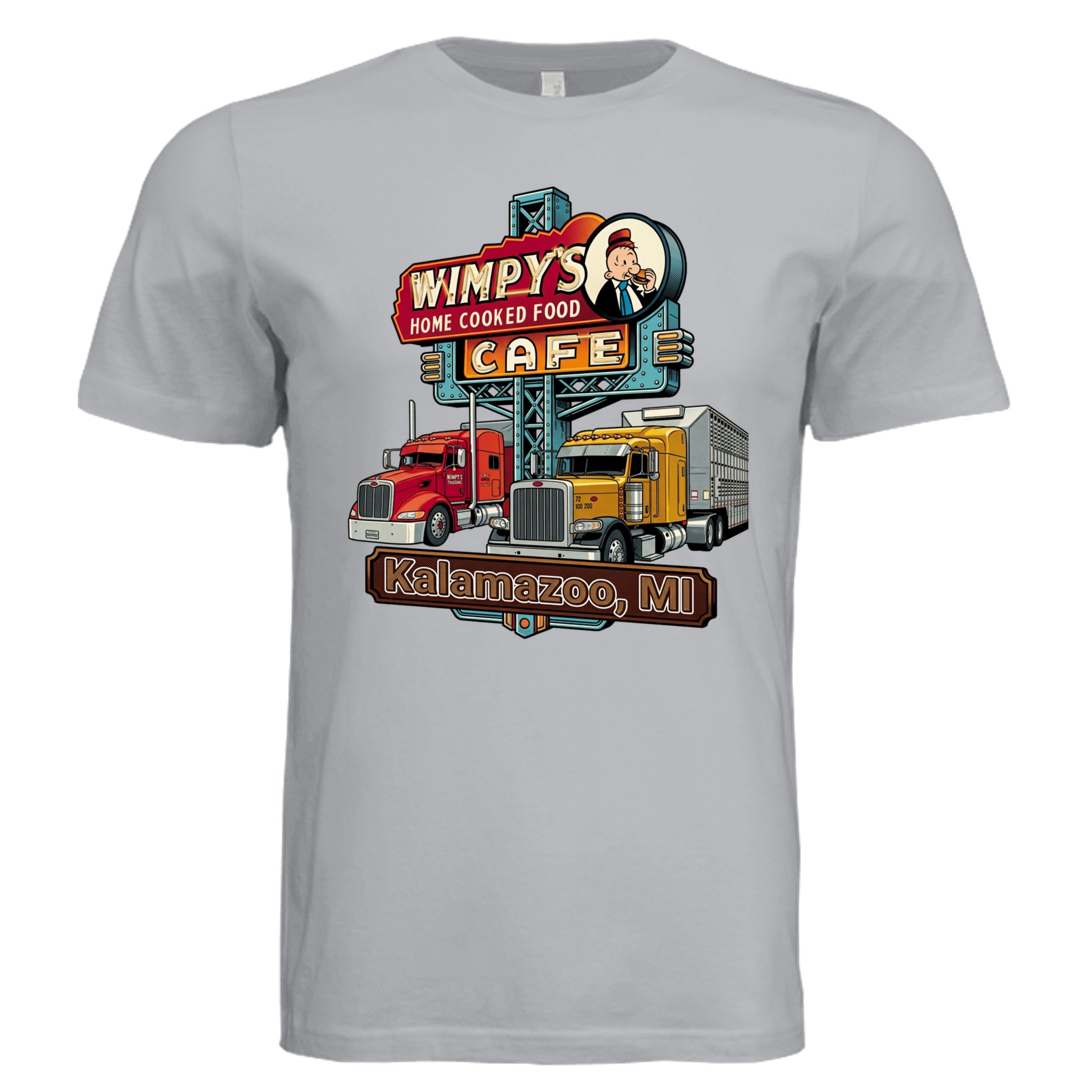 Solid Athletic Grey -  Michigan Truck comic trucker graphic tee — Carz collection by Stu Borncat Creations