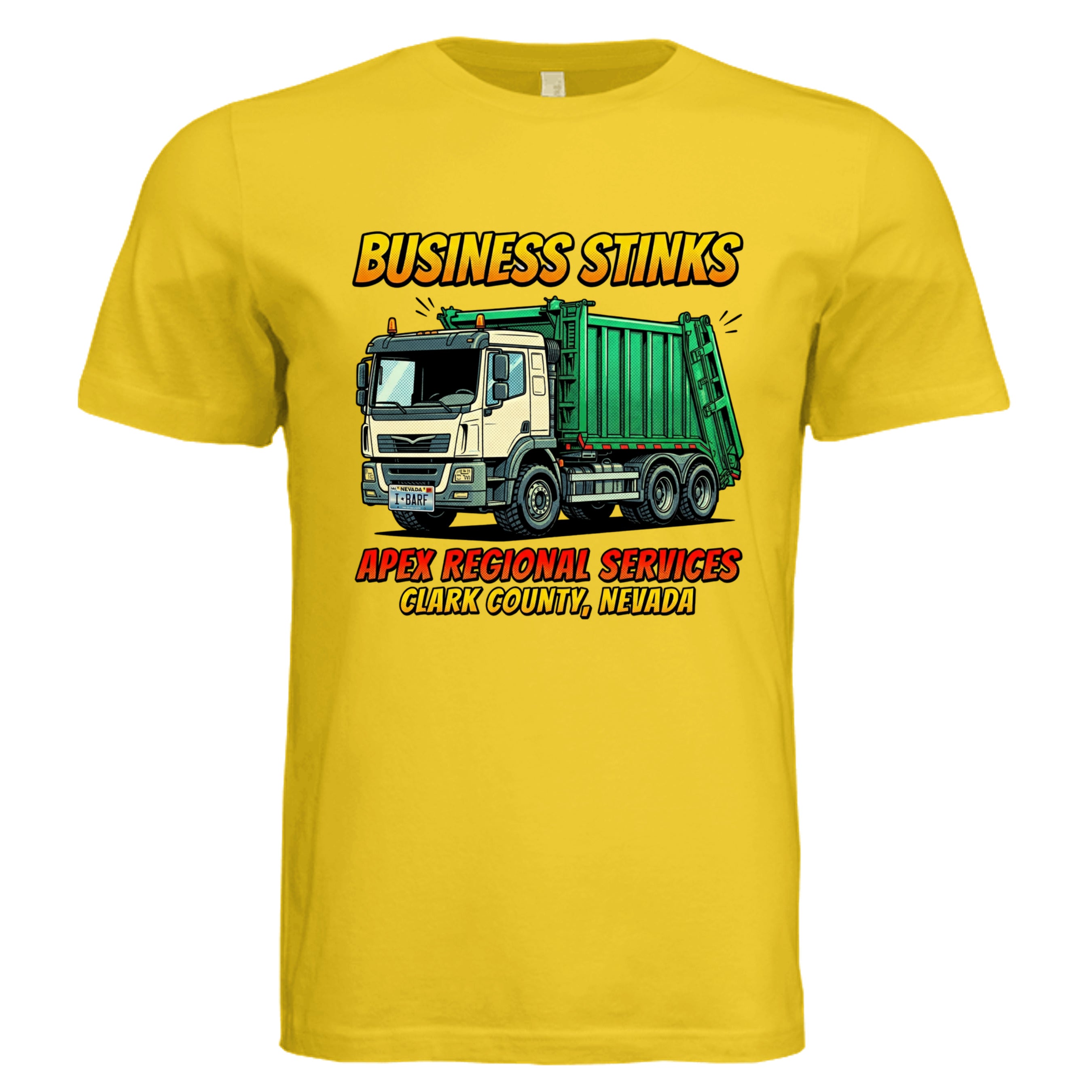 MAIZE YELLOW - Nevada Garbage Truck comic trucker graphic tee — Carz collection by Stu Borncat Creations