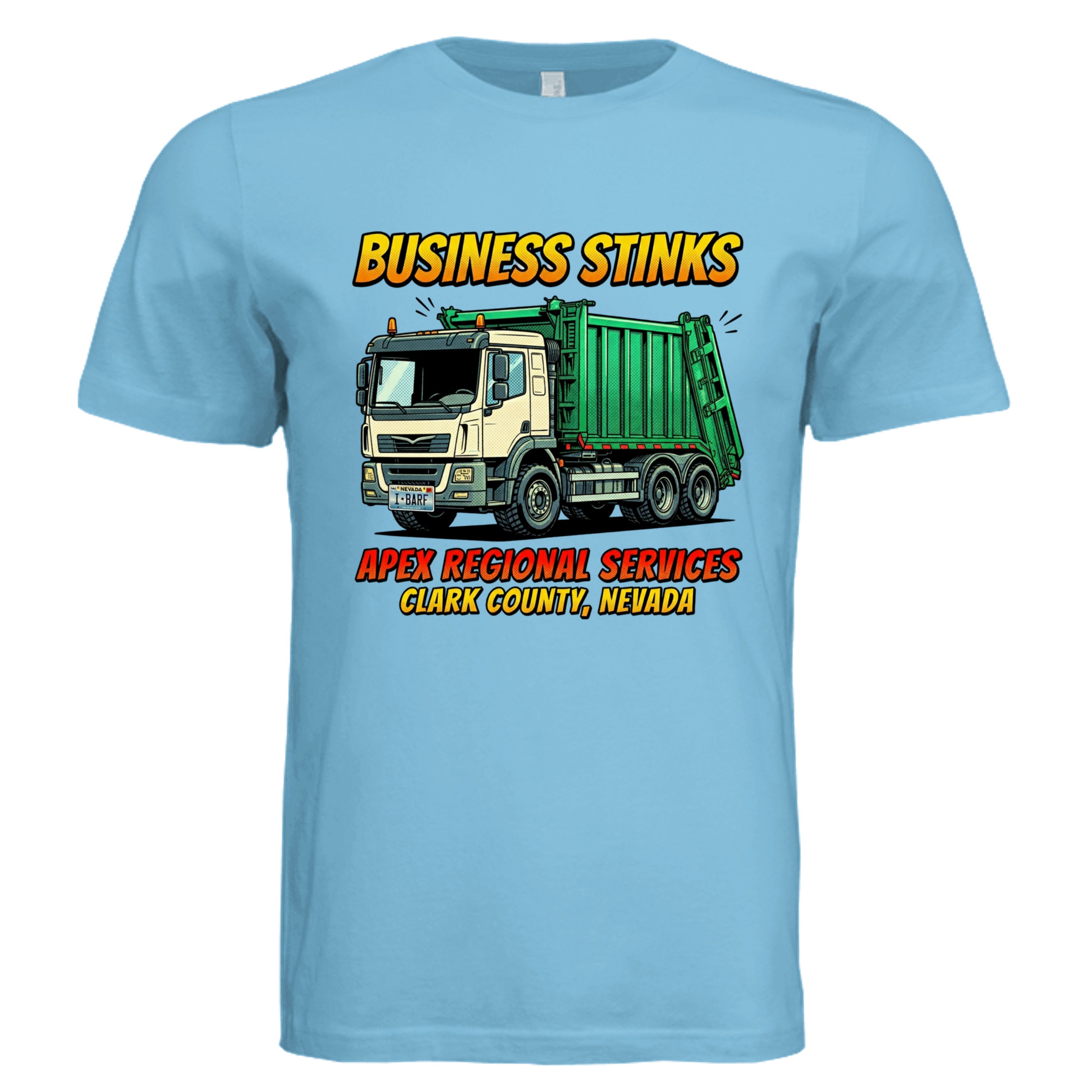 TURQUOISE - Nevada Garbage Truck comic trucker graphic tee — Carz collection by Stu Borncat Creations