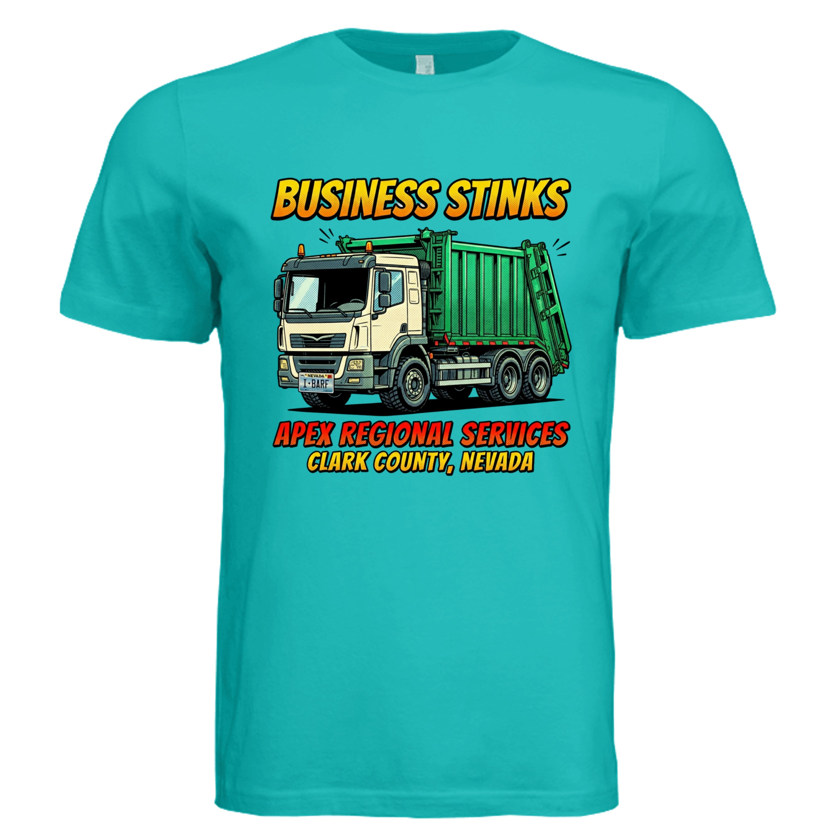 TEAL - Nevada Garbage Truck comic trucker graphic tee — Carz collection by Stu Borncat Creations