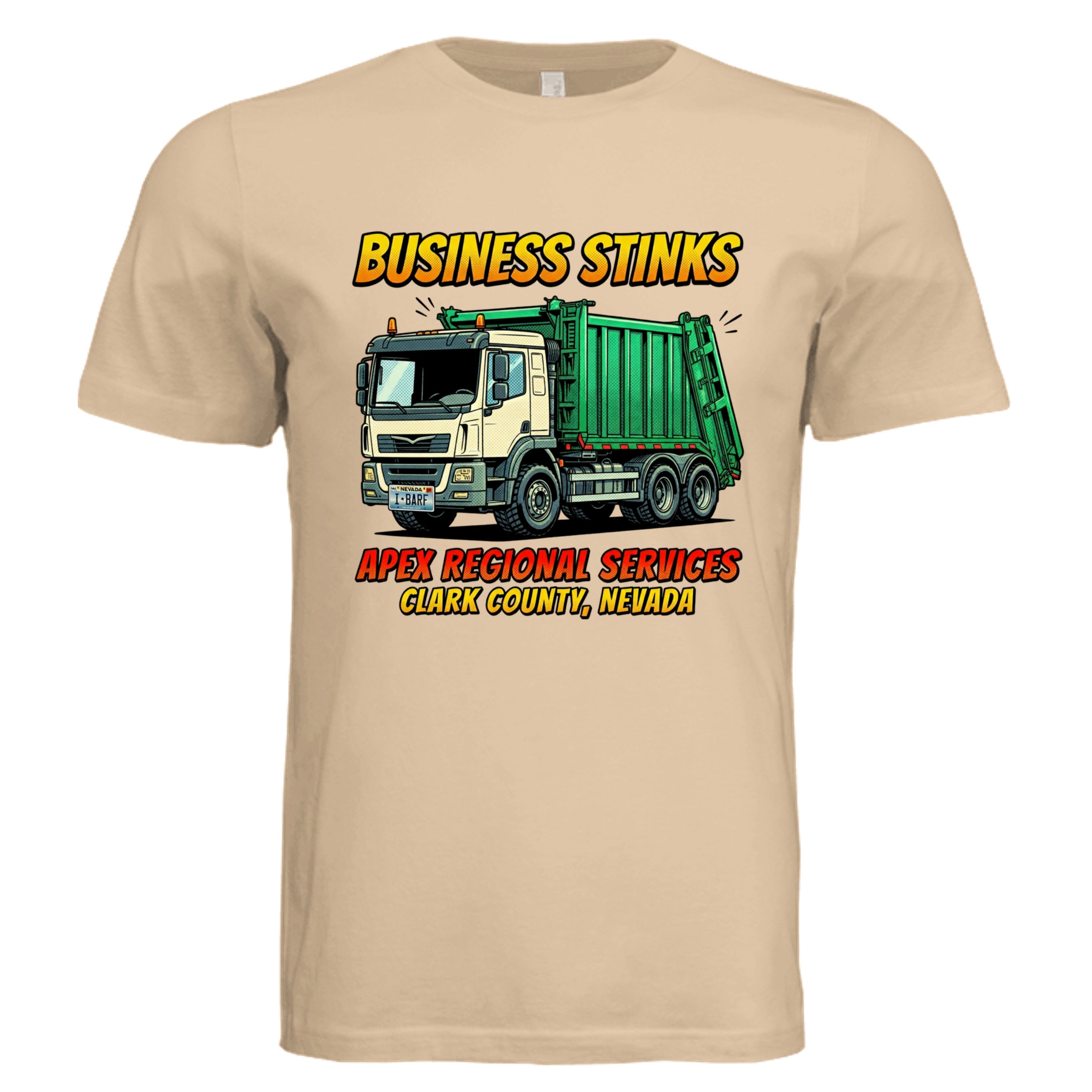 Sand Dune - Nevada Garbage Truck comic trucker graphic tee — Carz collection by Stu Borncat Creations