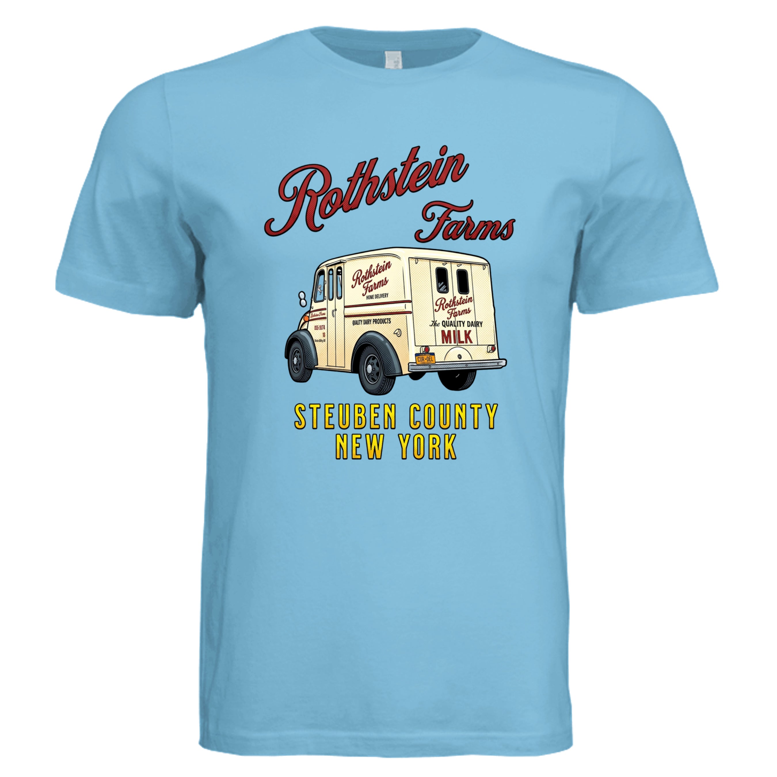 TURQUOISE - New York Milktruck comic trucker graphic tee — Carz collection by Stu Borncat Creations