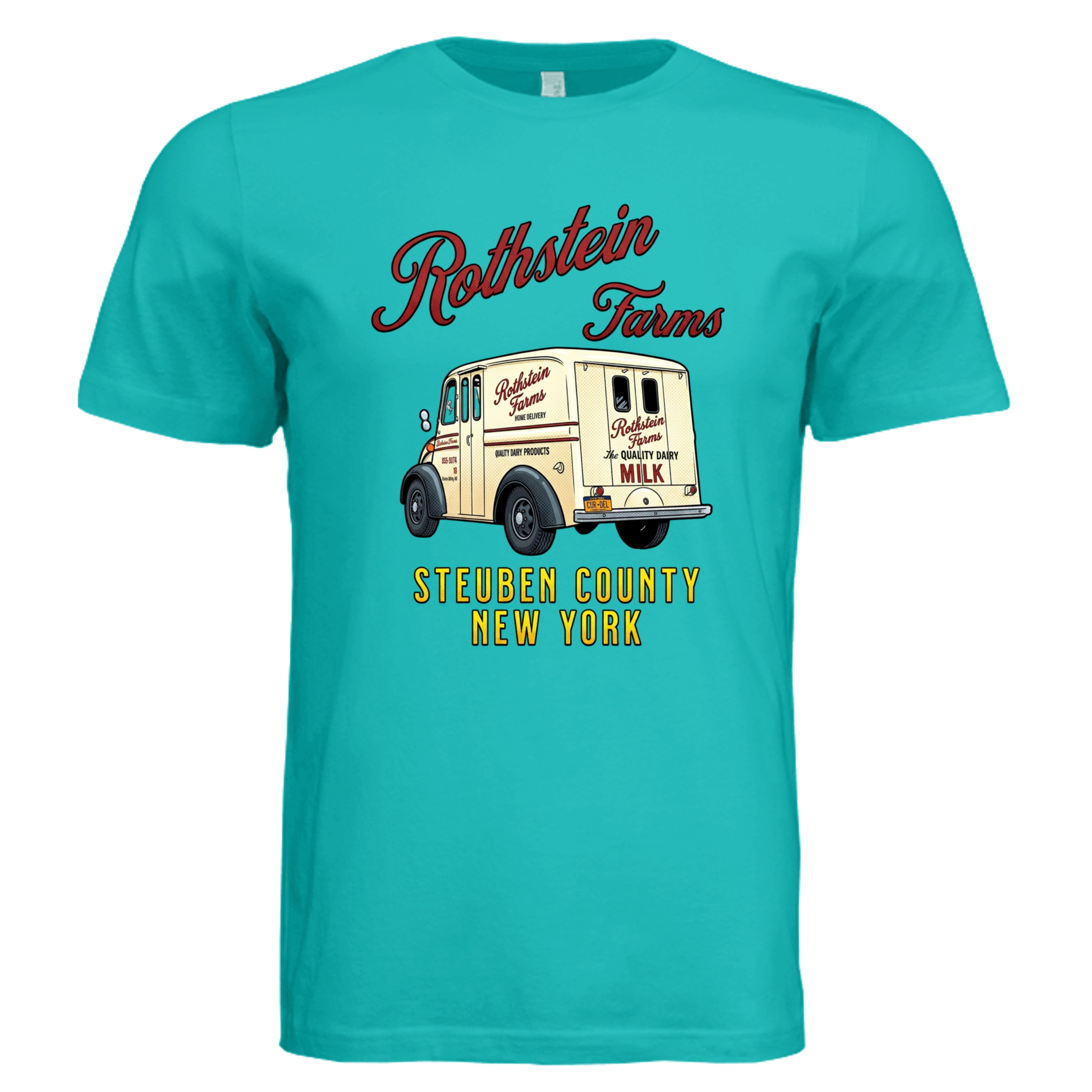 TEAL - New York Milktruck comic trucker graphic tee — Carz collection by Stu Borncat Creations