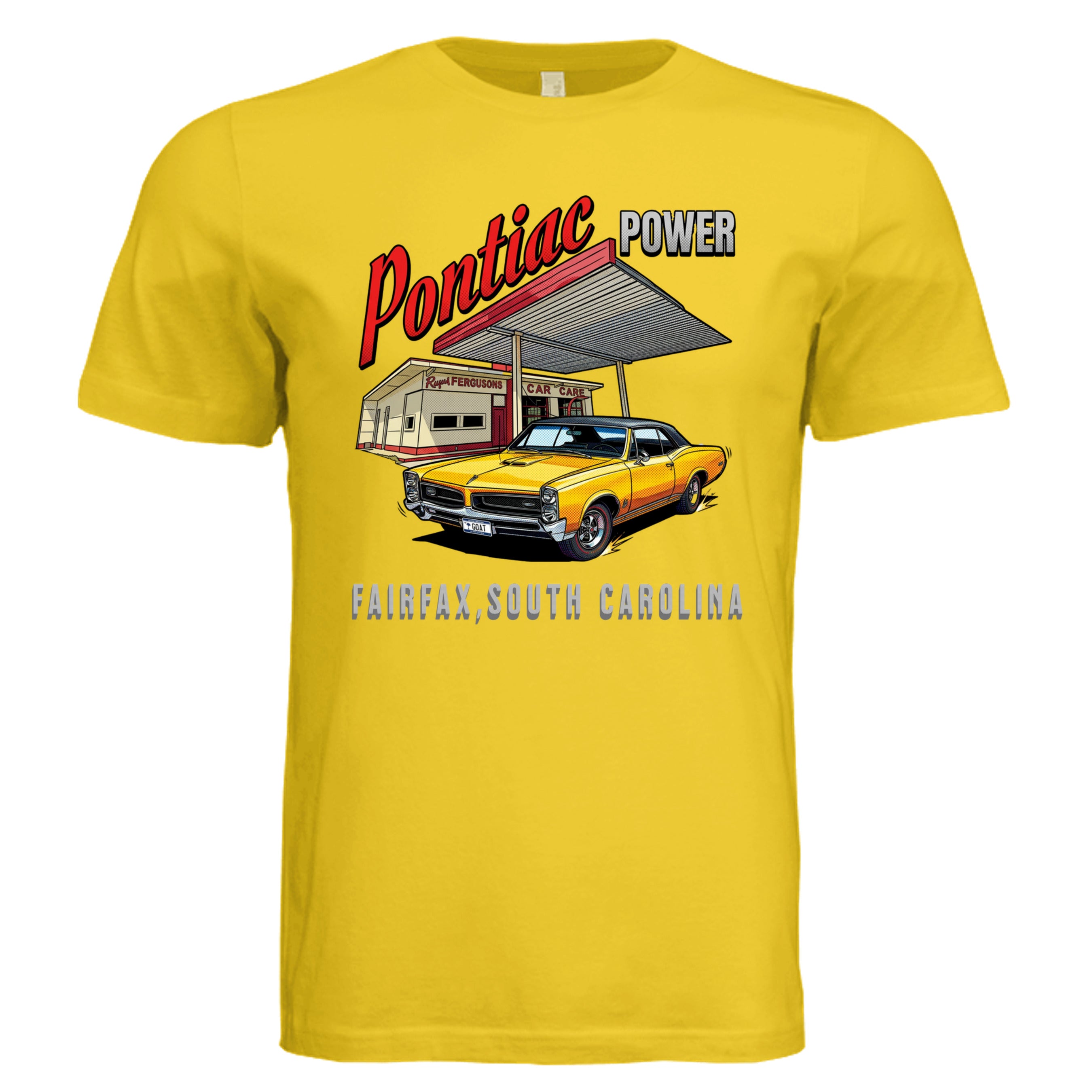 MAIZE YELLOW - Pontiac Power comic car lover graphic tee — Carz collection by Stu Borncat Creations