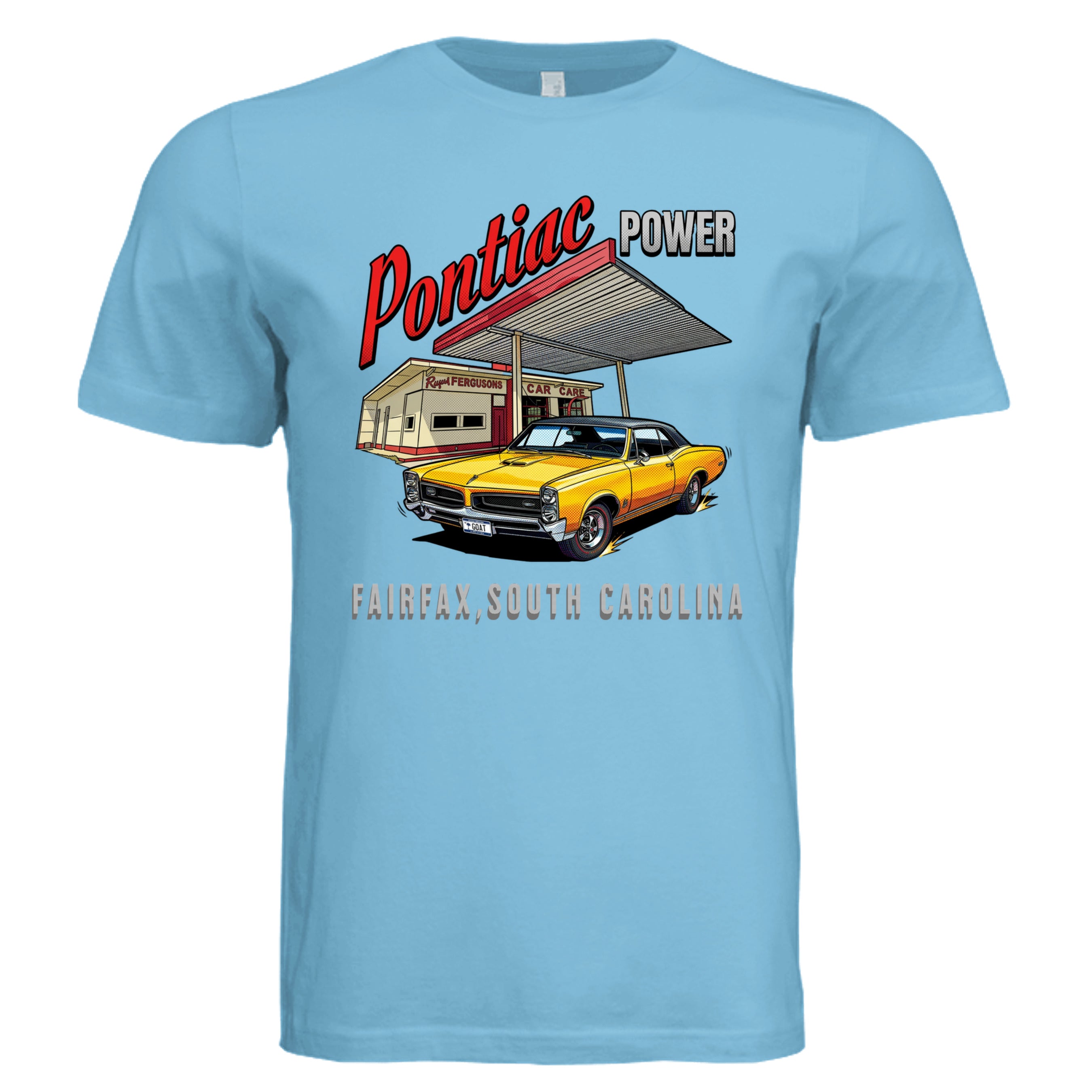 TURQUOISE - Pontiac Power comic car lover graphic tee — Carz collection by Stu Borncat Creations