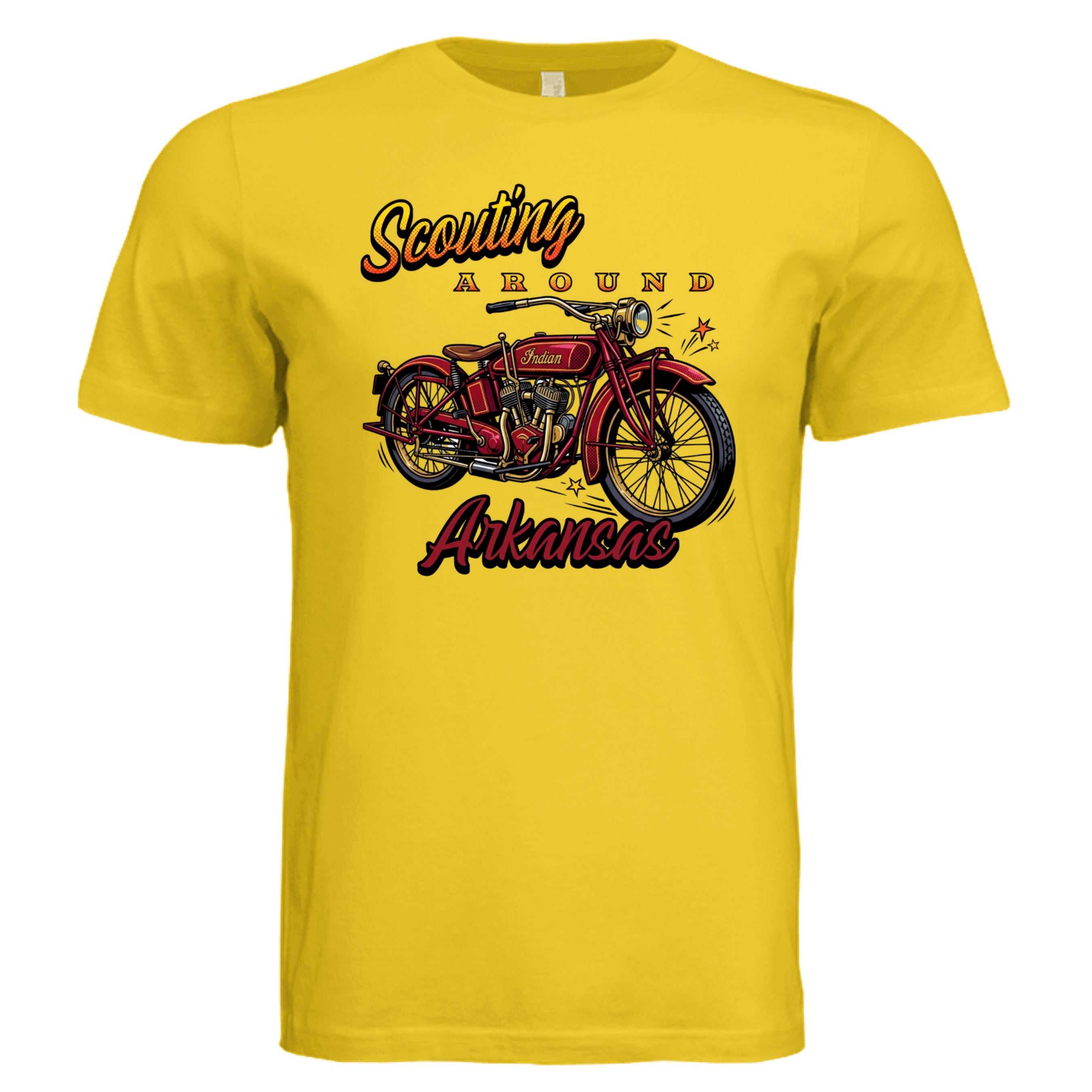 MAIZE YELLOW - Scouting Around comic biker graphic tee — Carz collection by Stu Borncat Creations