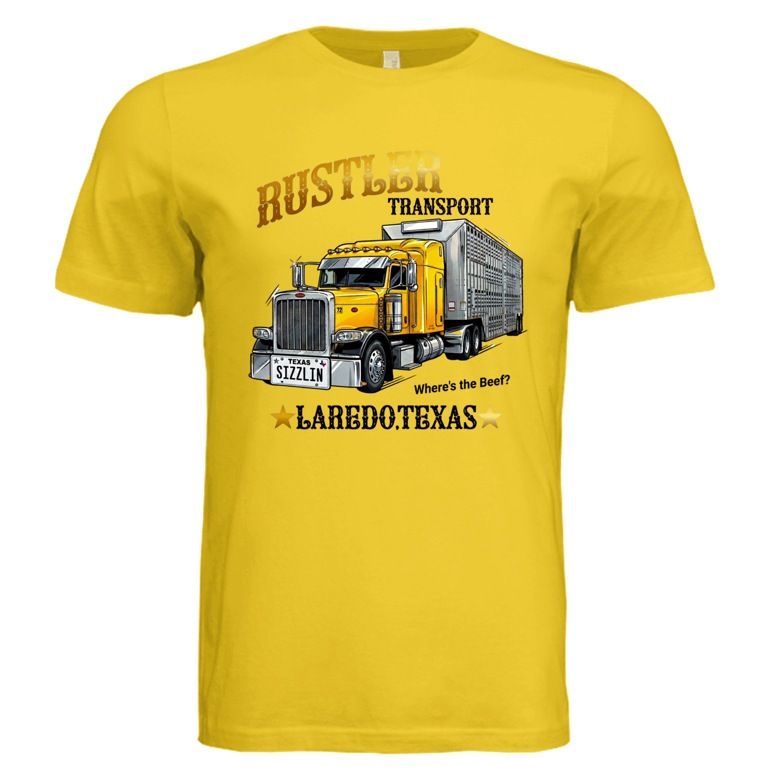 MAIZE YELLOW - Texas Rustler comic trucker graphic tee — Carz collection by Stu Borncat Creations