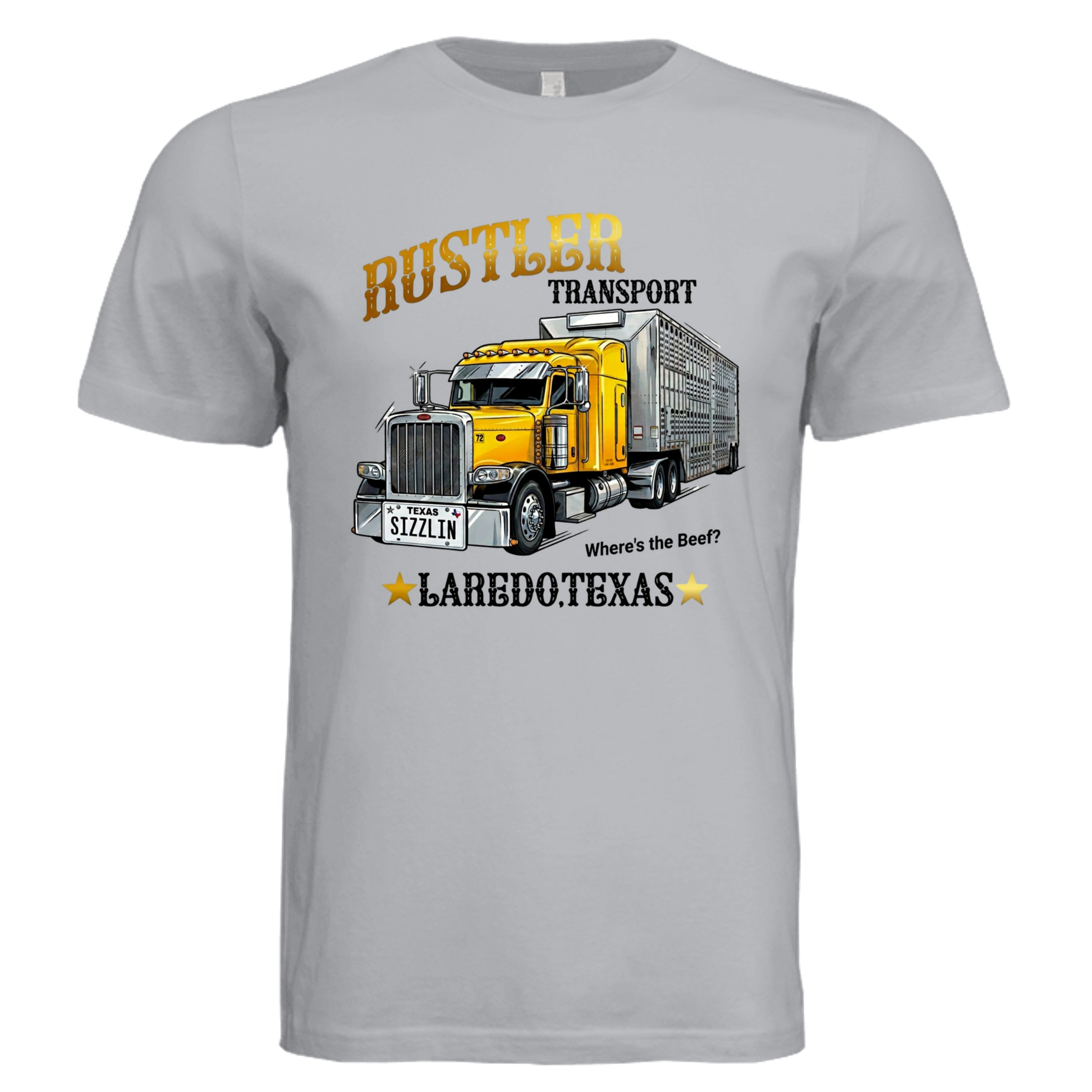 Solid Athletic Grey - Texas Rustler comic trucker graphic tee — Carz collection by Stu Borncat Creations