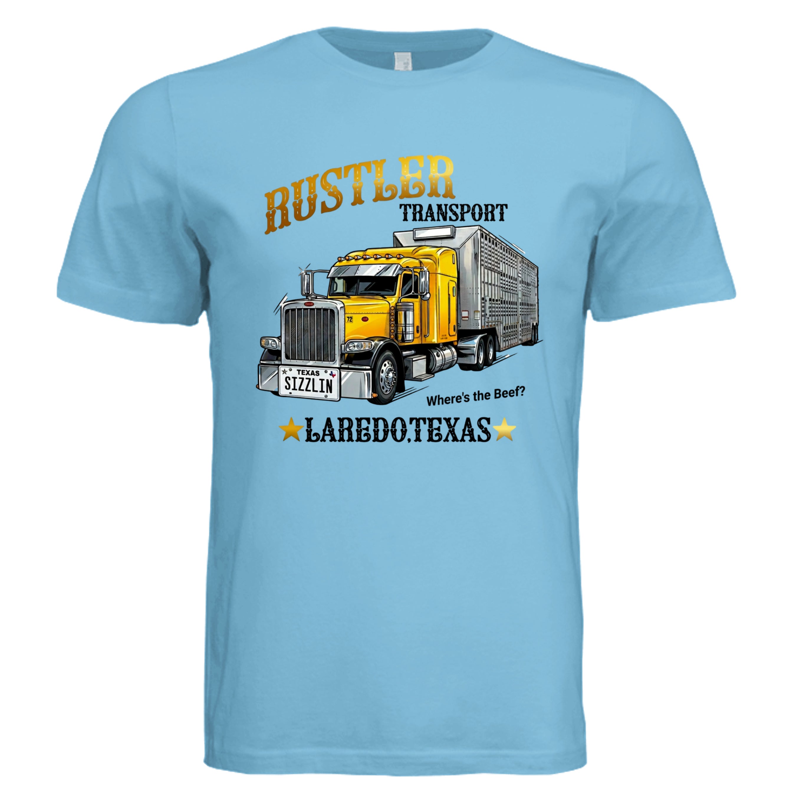 TURQUOISE - Texas Rustler comic trucker graphic tee — Carz collection by Stu Borncat Creations