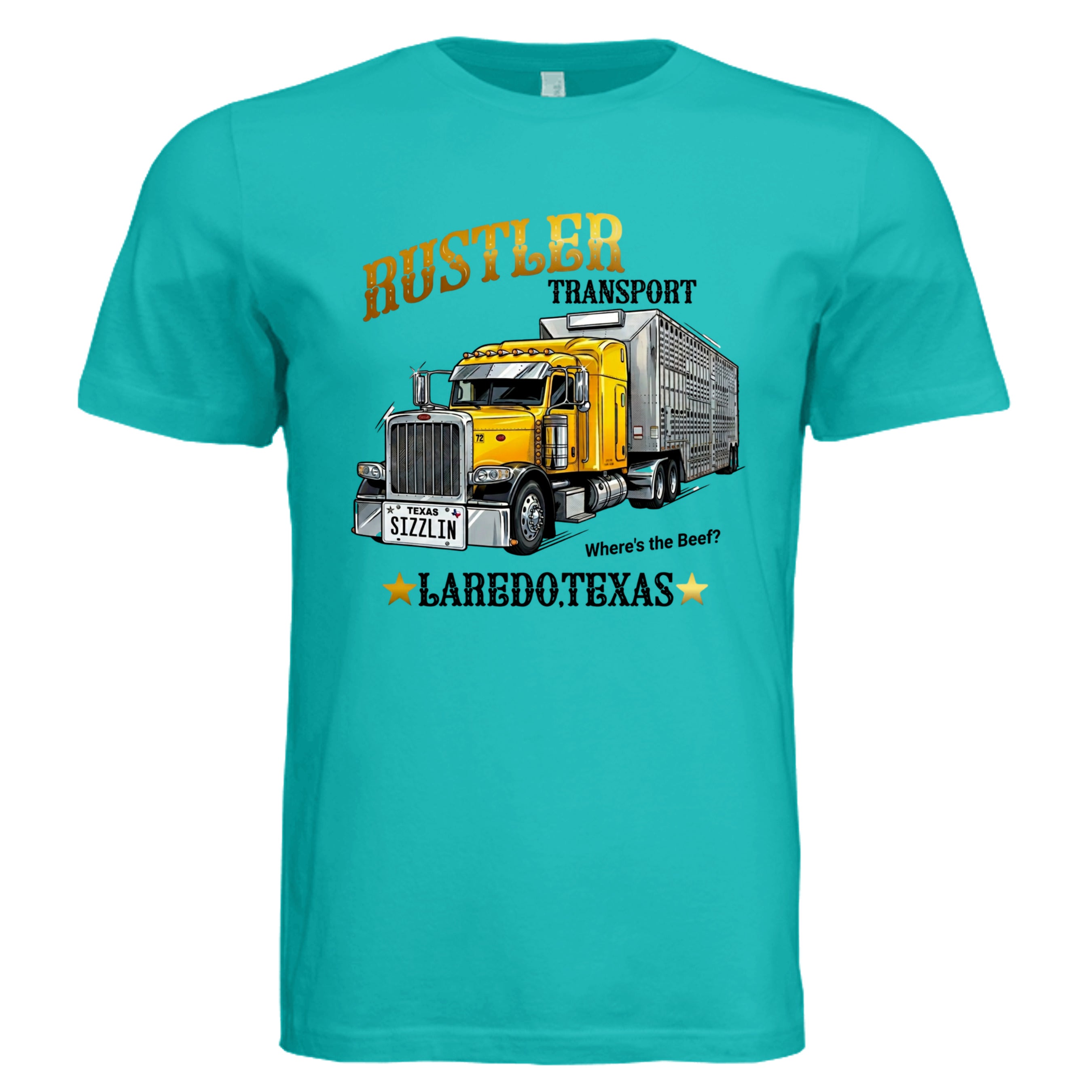 TEAL - Texas Rustler comic trucker graphic tee — Carz collection by Stu Borncat Creations