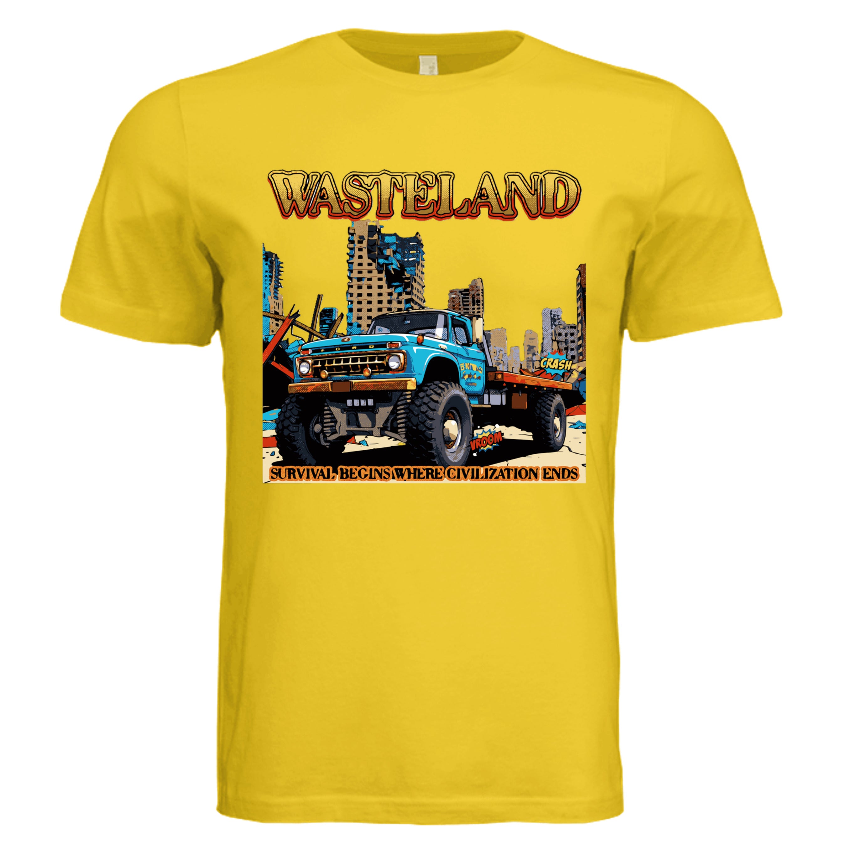 MAIZE YELLOW - Wasteland comic trucker graphic tee — Carz collection by Stu Borncat Creations