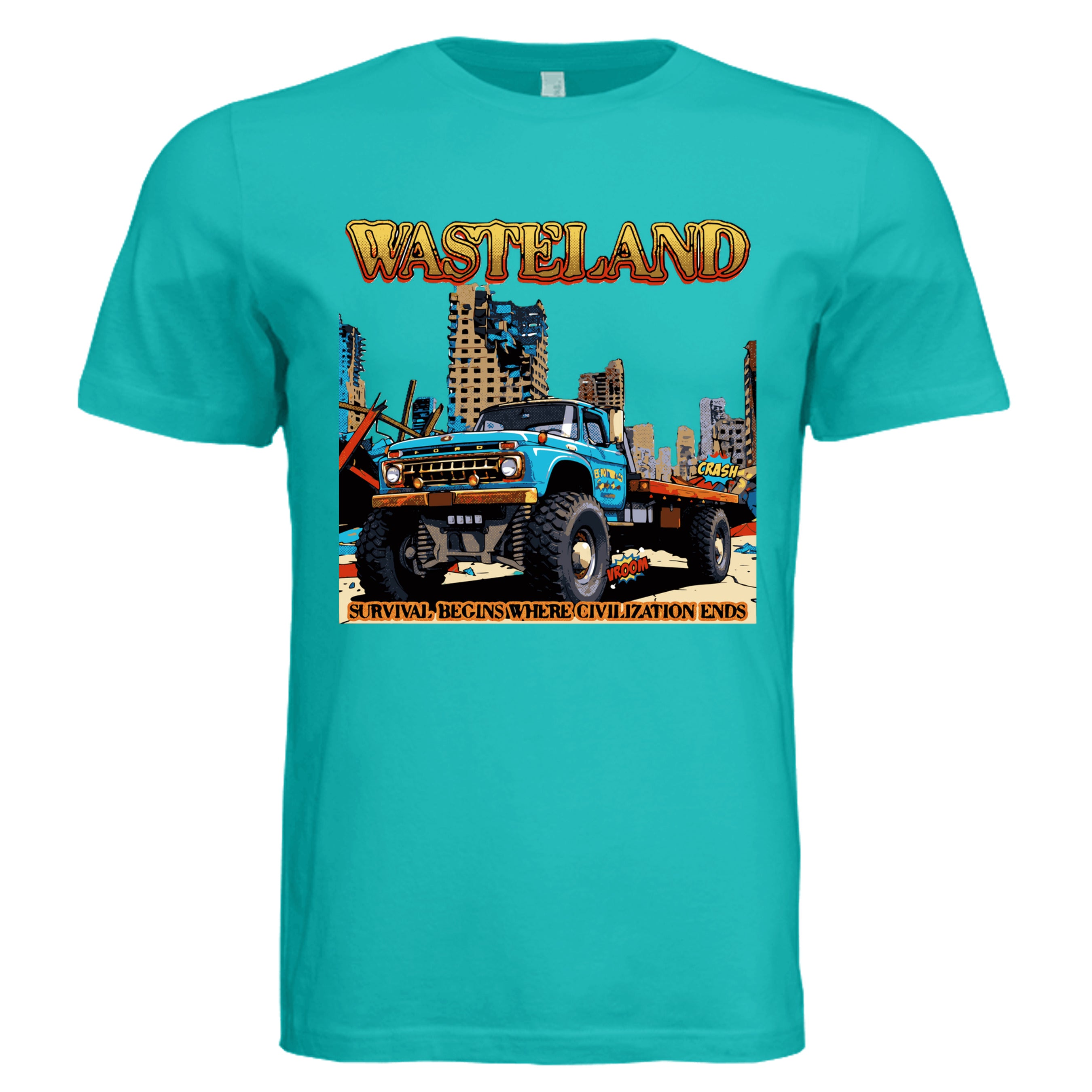 TEAL - Wasteland comic trucker graphic tee — Carz collection by Stu Borncat Creations