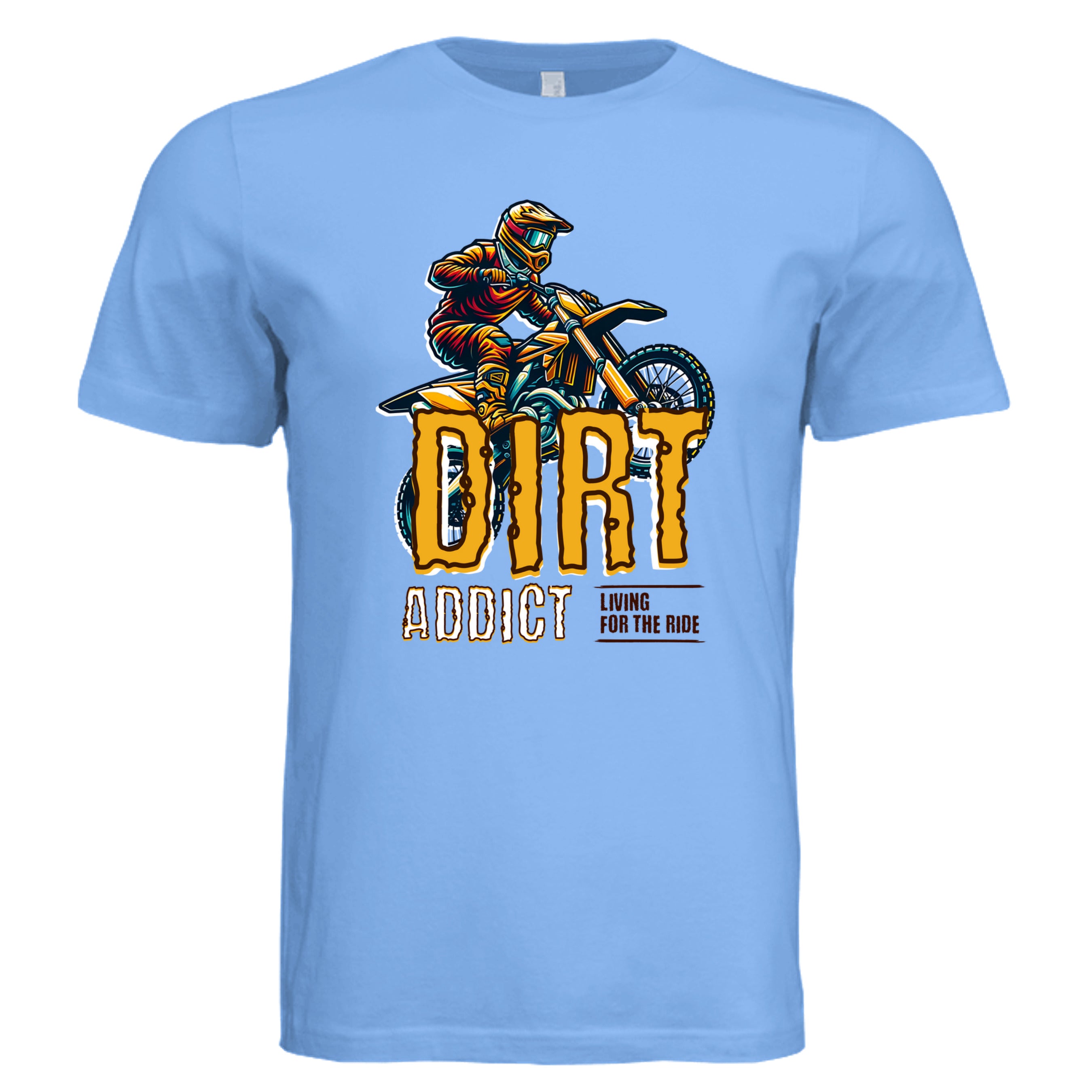 BABY BLUE -  Dirt Addict graphic biker tee — Carz collection by Stu Borncat Creations