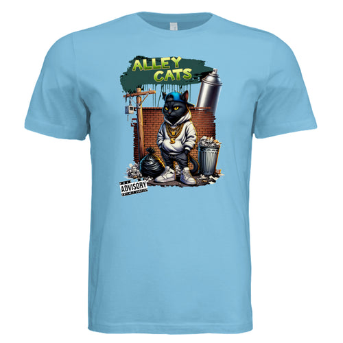 TURQUOISE - 3001C - FRONT — Alley Cats cat lovers graphic t-shirt — custom DTF print by Stu Borncat Creations