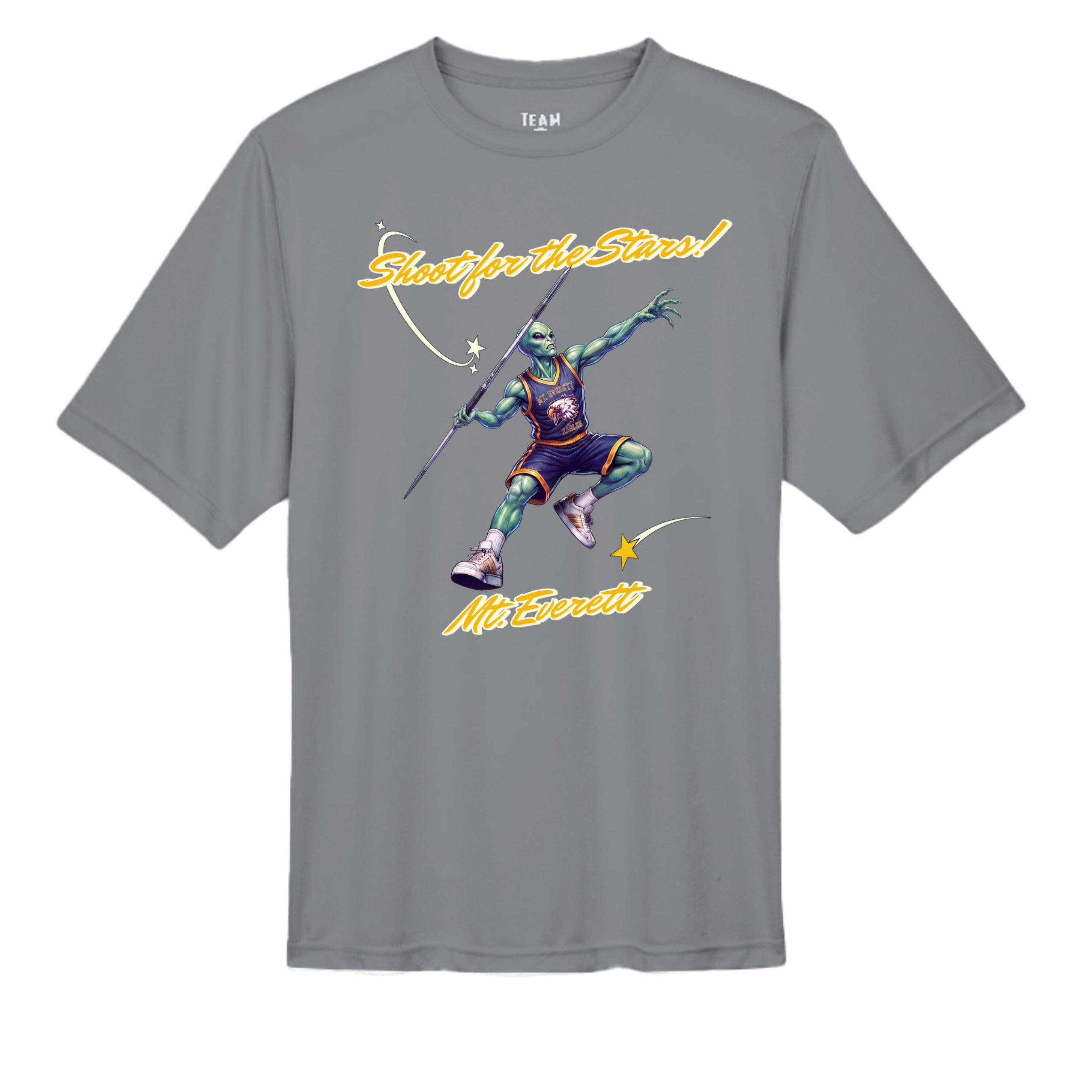 SPORT GRAPHITE - TT11 - FRONT-Mt Everett Eagles Shoot for the Stars Alien Invasion performance adult t-shirt — school spirit apparel by Stu Borncat Creations
