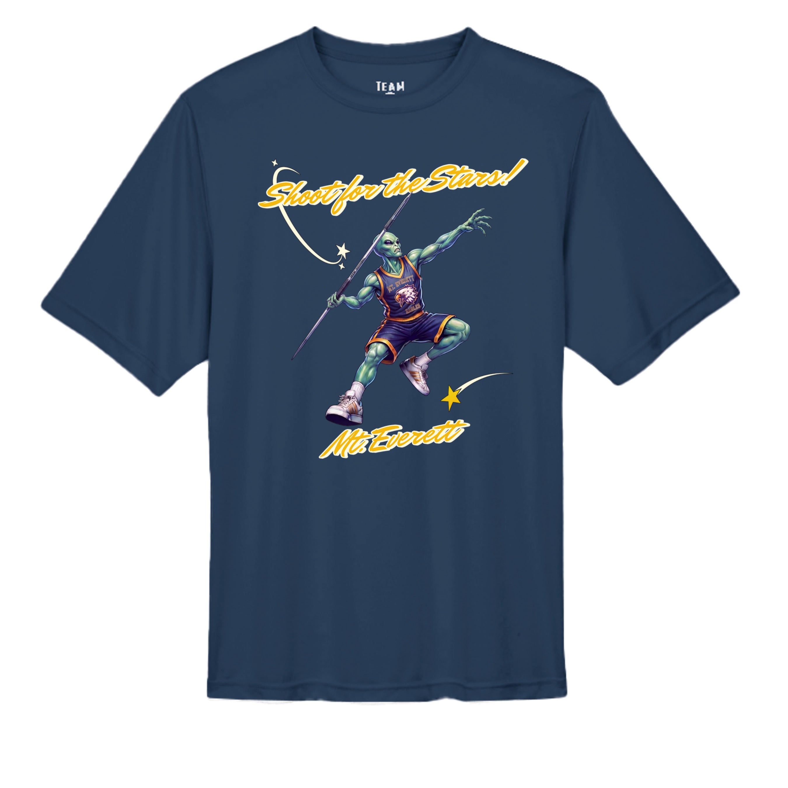 SPORT DARK NAVY - TT11 - FRONT-Mt Everett Eagles Shoot for the Stars Alien Invasion performance adult t-shirt — school spirit apparel by Stu Borncat Creations