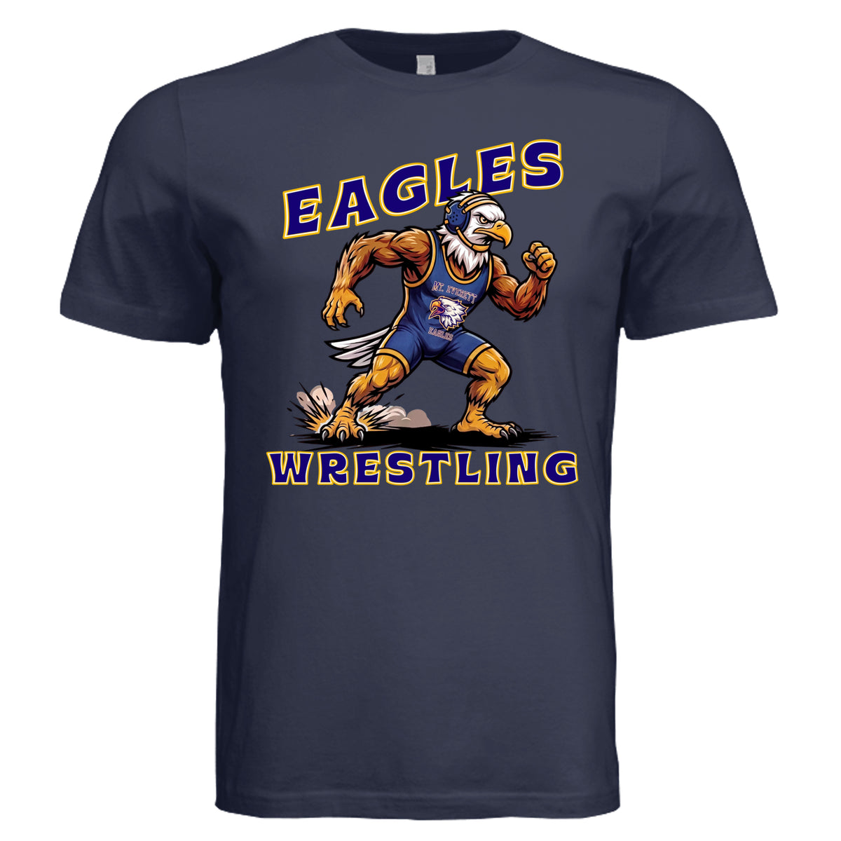 NAVY - 3001C - FRONT-Mt Everett Eagles Wrestling adult graphic t-shirt  — school spirit apparel by Stu Borncat Creations