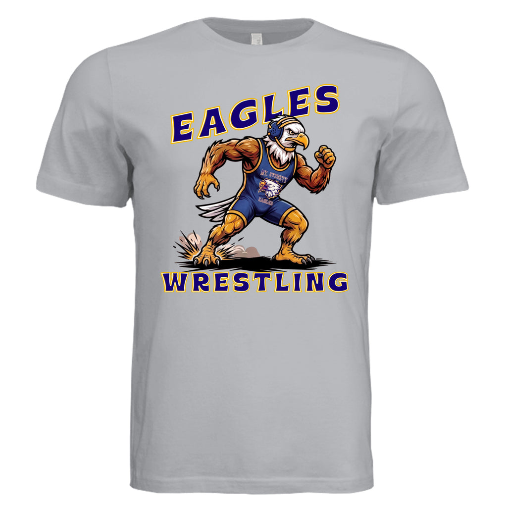 Solid Athletic Grey - 3001C - FRONT-Mt Everett Eagles Wrestling adult graphic t-shirt in — school spirit apparel by Stu Borncat Creations