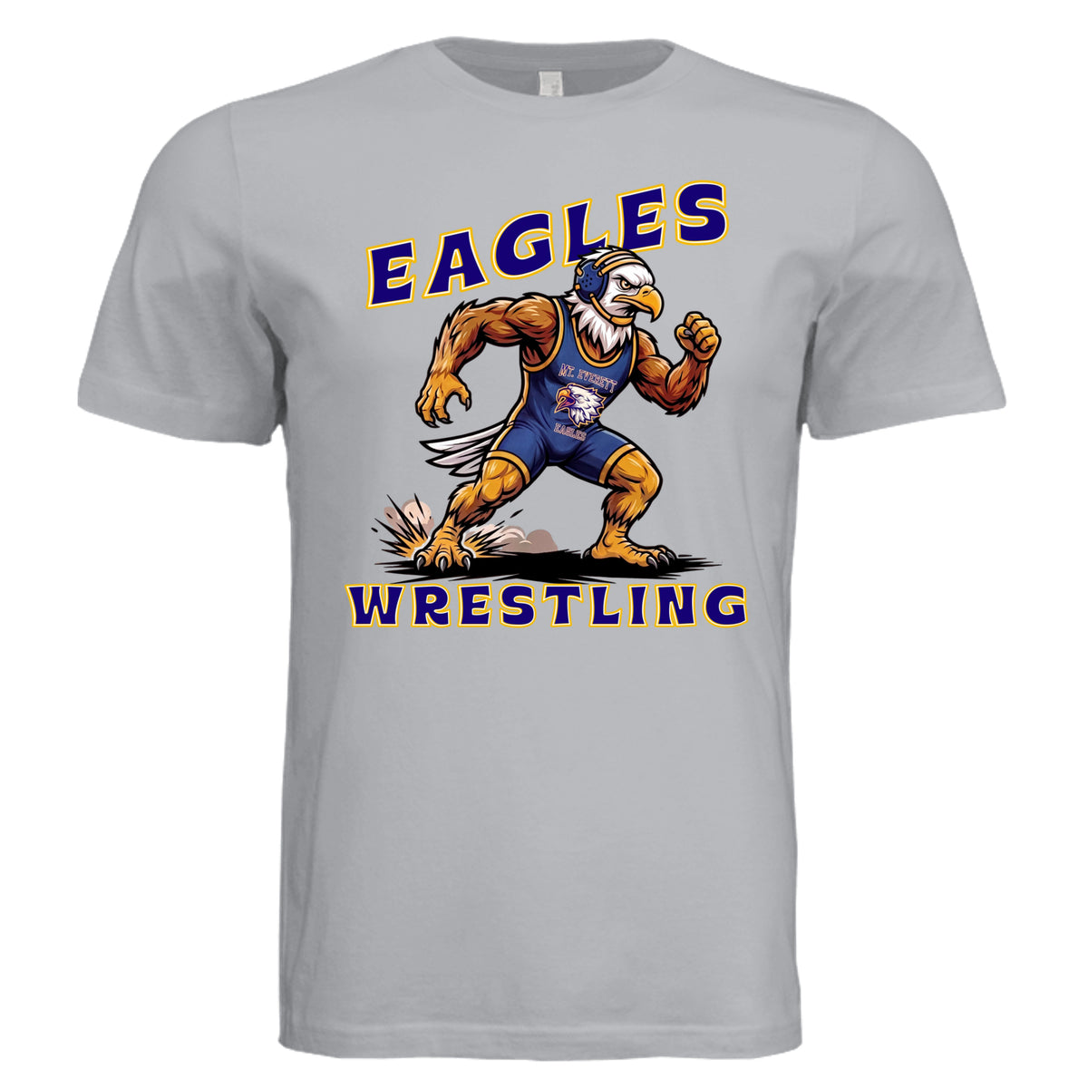 Solid Athletic Grey - 3001C - FRONT-Mt Everett Eagles Wrestling adult graphic t-shirt in — school spirit apparel by Stu Borncat Creations